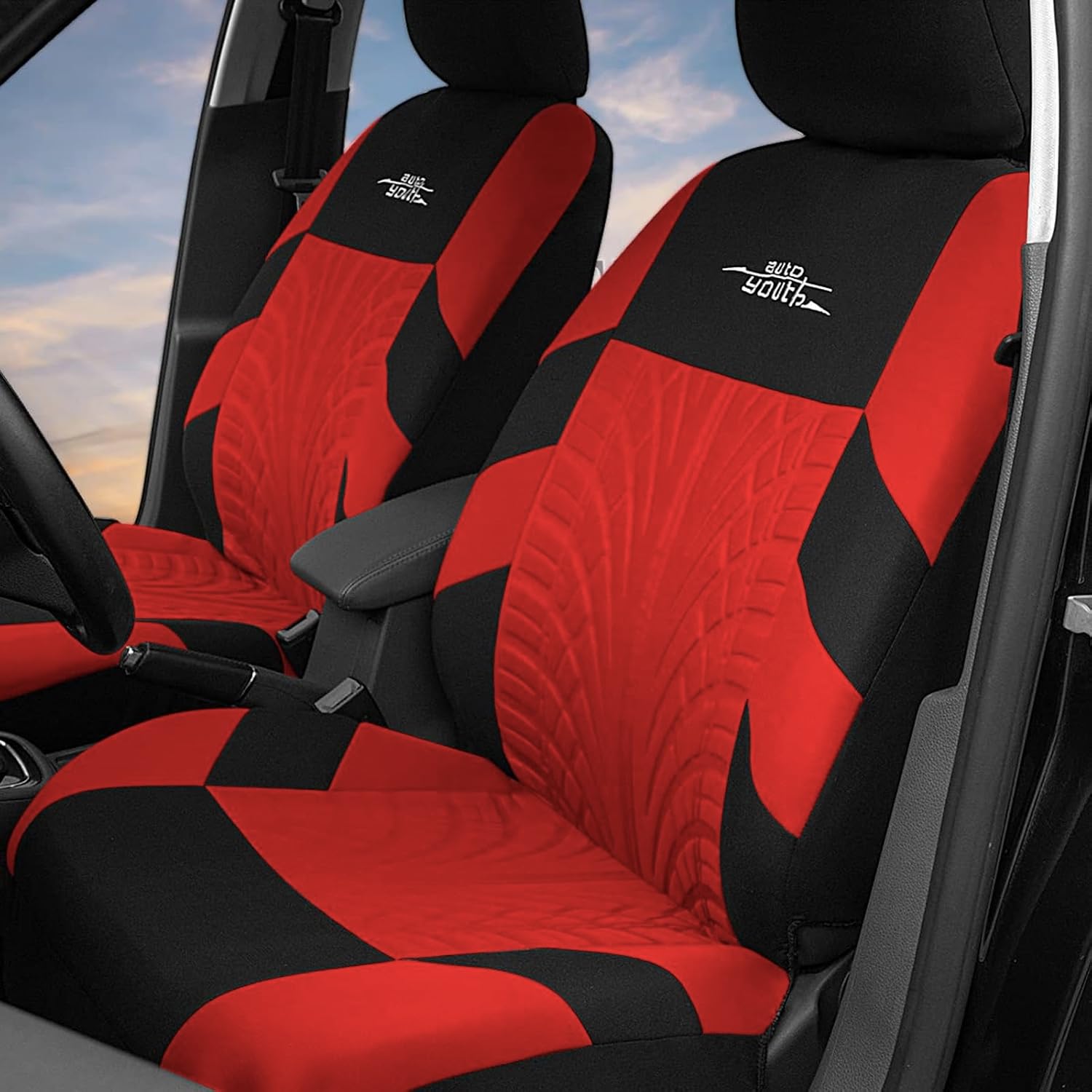 Thumbnail 1 de AUTOYOUTH Autositzbezüge für Vorderseite – Roter Schutz aus Polyester, 3 mm Schaumunterlage, atmungsaktiv und waschbar