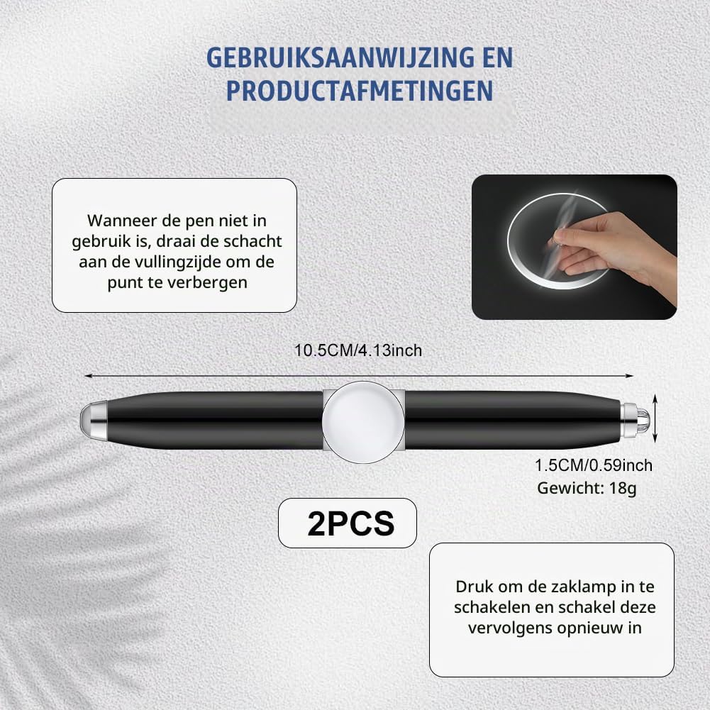 Detalle 2 de AUAUY fidgetpen met ledlicht, draaifunctie en balpen, set van 2