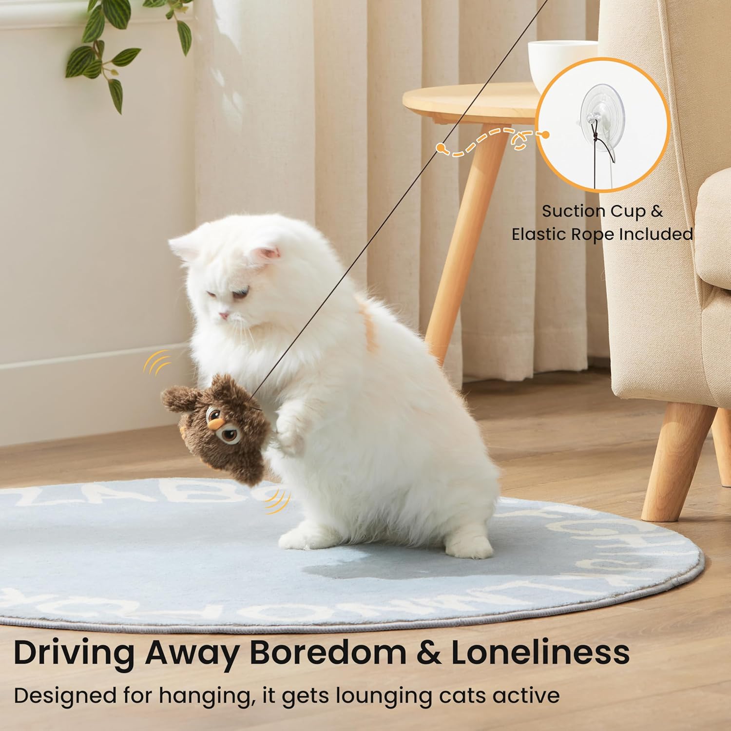 Detalle de ZOMISIA Interactive Cat Toys – Flapping Bird & Owl Kitten Toy with Catnip Bag (Rechargeable, Touch Activated) – No Flying, Brown
