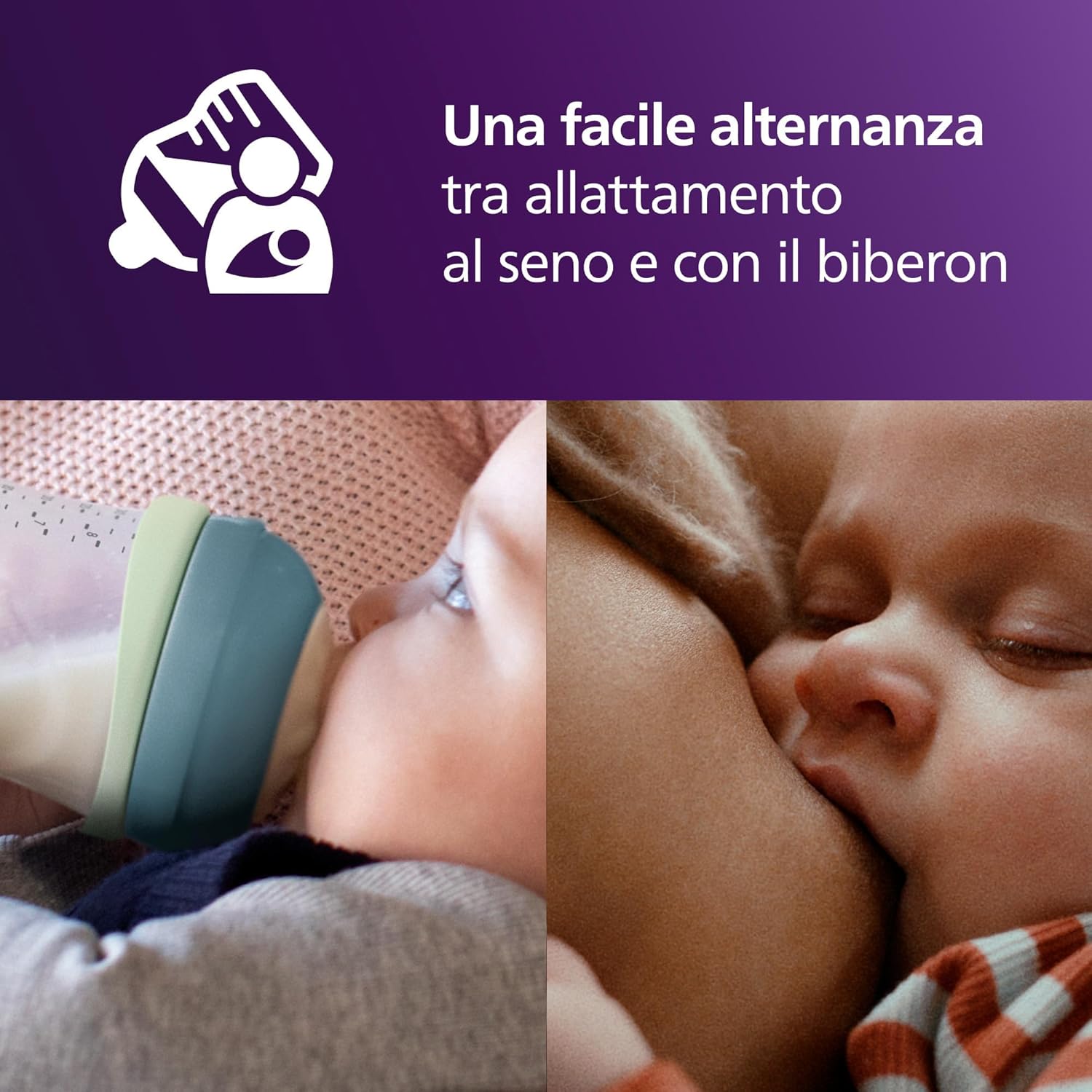 Detalle de Philips Avent Set Nighttime a Risposta Naturale – Biberon 260 ml con tettarella Flusso 3, anello fosforescente e ciuccio Ultra Soft Nighttime