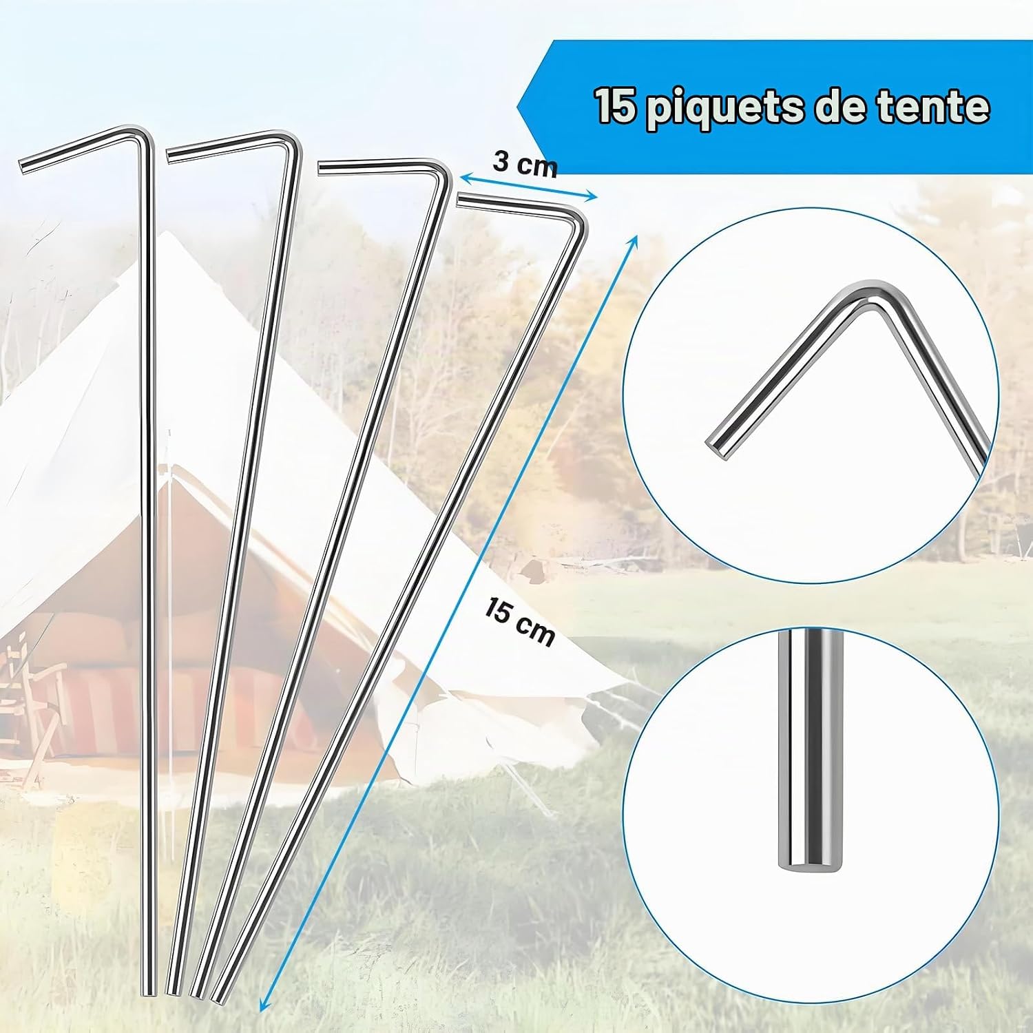 Detalle de CALLYSONIC tentpennen, set van 15, 15 cm lang voor tentbevestiging