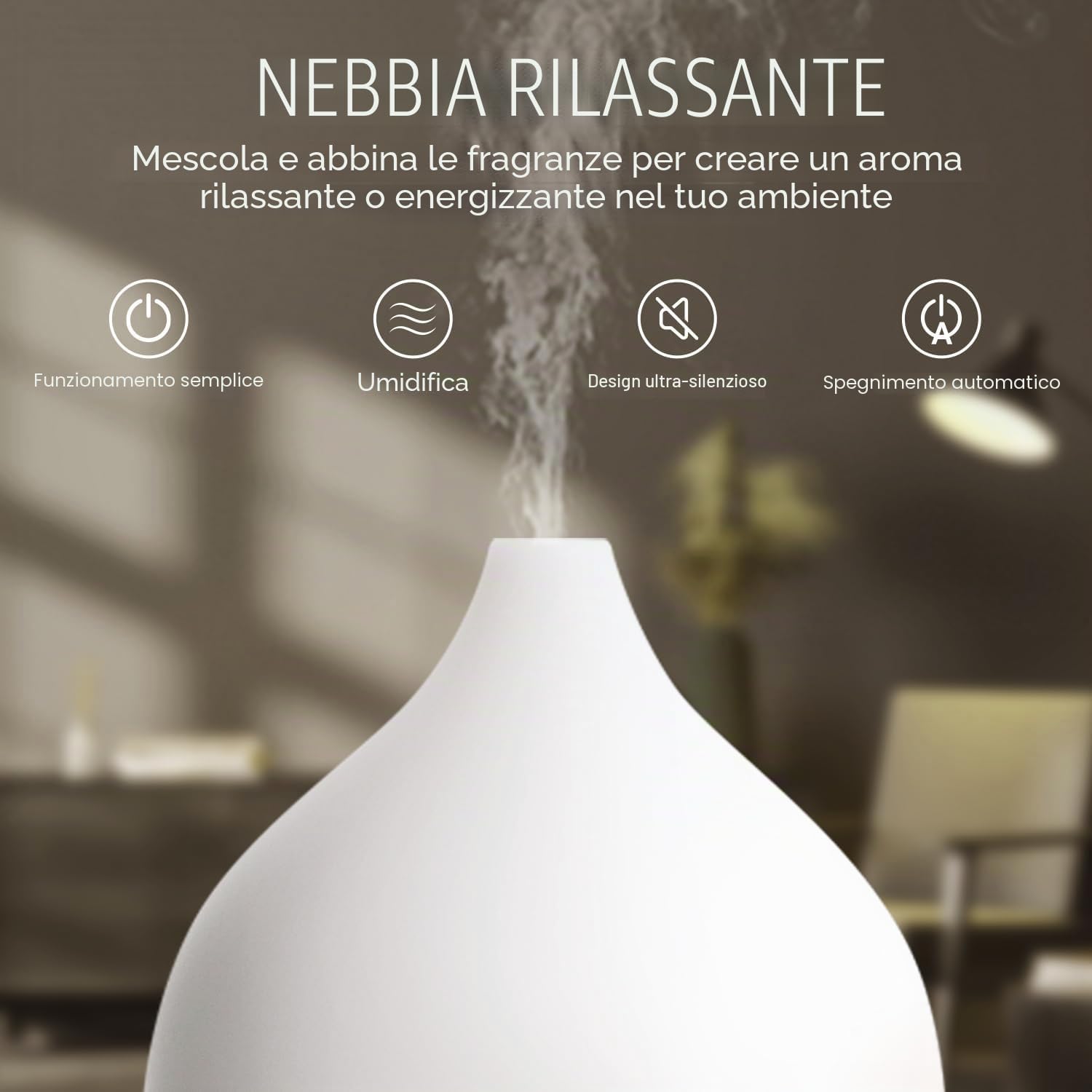 Detalle de SALKING Diffusore di oli essenziali 100 ml con 8 LED e spegnimento automatico (senza BPA) bianco