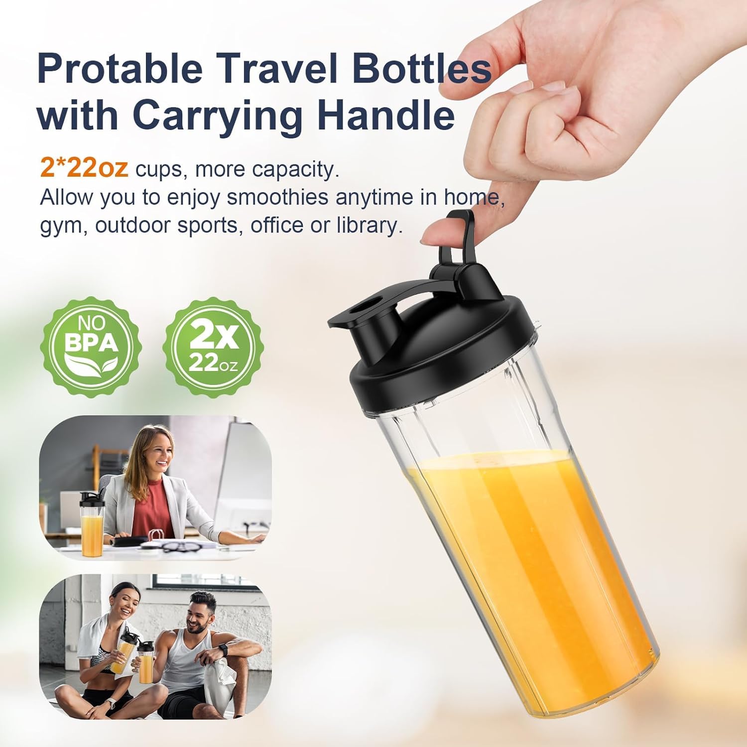 Thumbnail 3 de KOIOS Smoothie Blender 900W Personal Blender with 2 Portable 22oz Cups (Grey Blue)