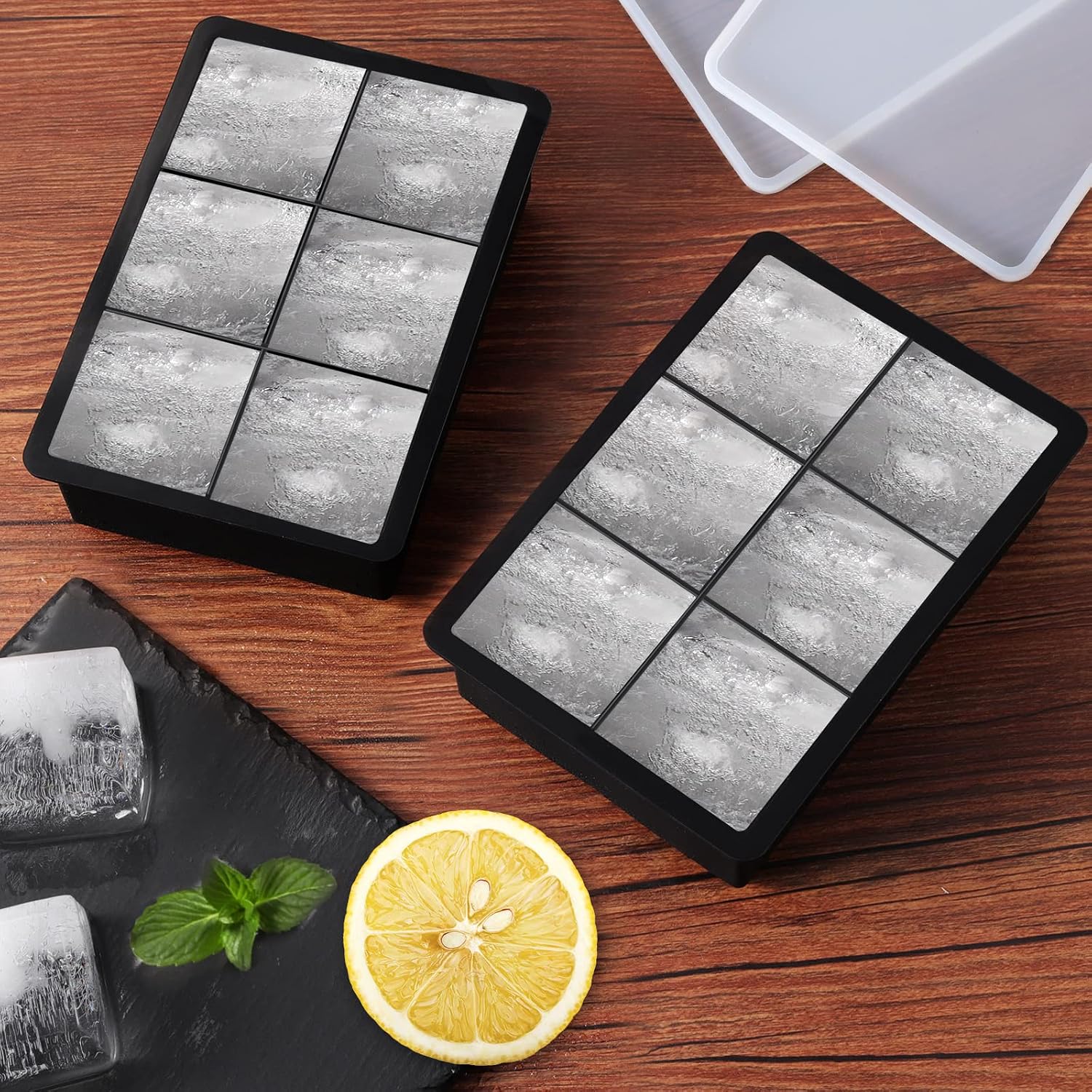 Detalle de Sinnsally XXL Eiswürfelform aus Silikon mit Deckel (2er-Set, 6 Formen) – große Eiswürfel für Küche & Getränke