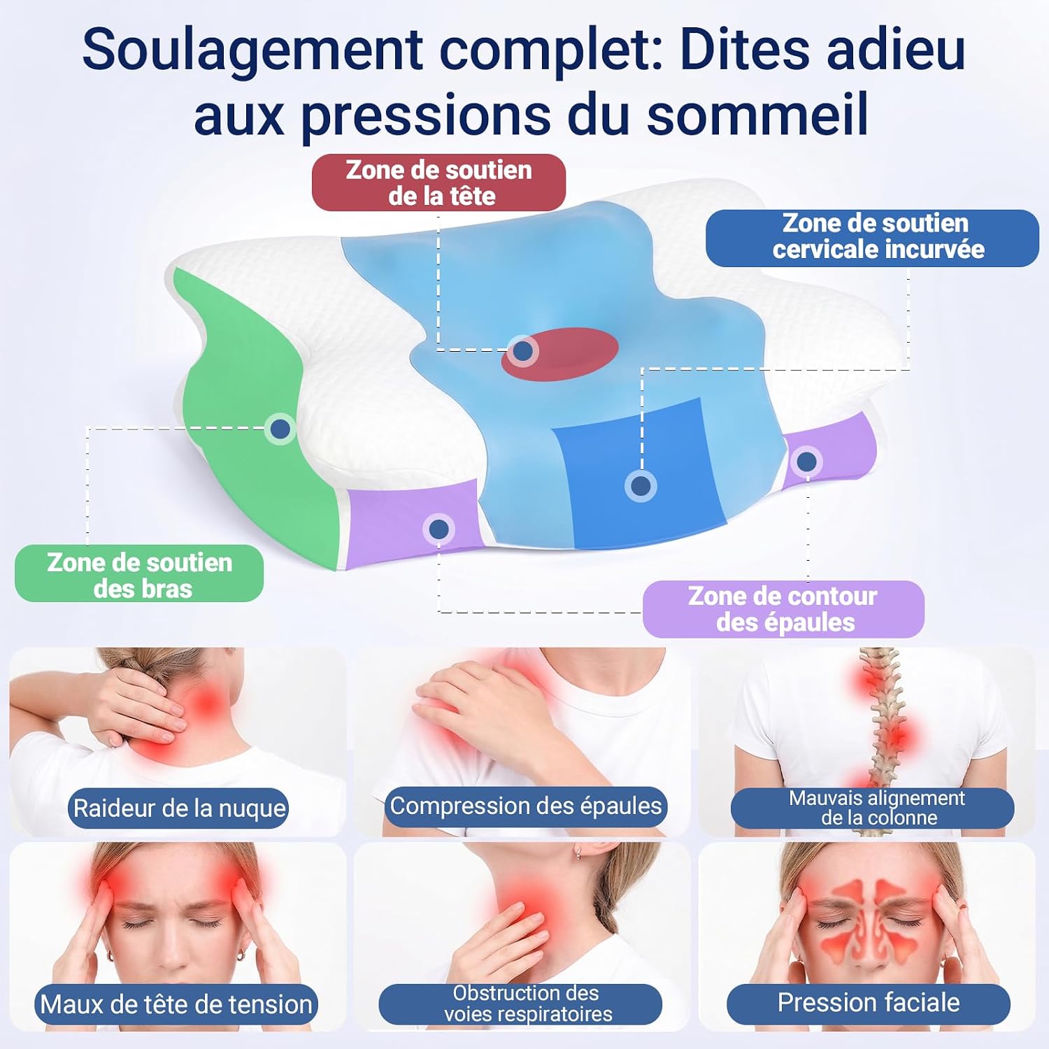 Thumbnail 4 de COSYLAND Oreiller Ergonomique Cervical – Oreiller Papillon Bleu pour sommeil en position latérale, dos et ventre