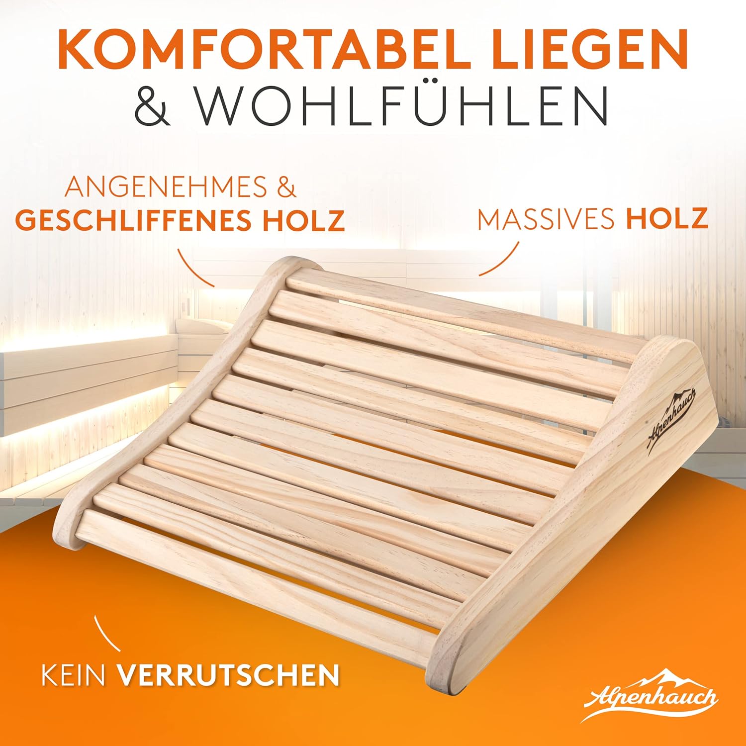 Detalle de ALPENHAUCH Poggiatesta sauna in legno – Ergonomico, 100% legno naturale, per cabine a infrarossi