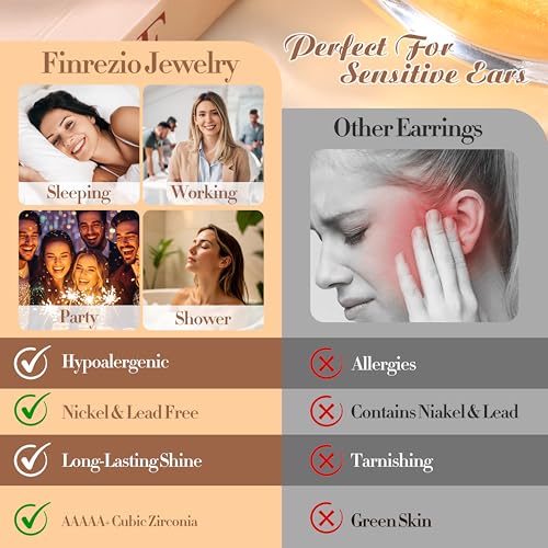 Thumbnail 6 de Finrezio 3 Pairs Flat Back Earrings – Sterling Silver Hypoallergenic Studs