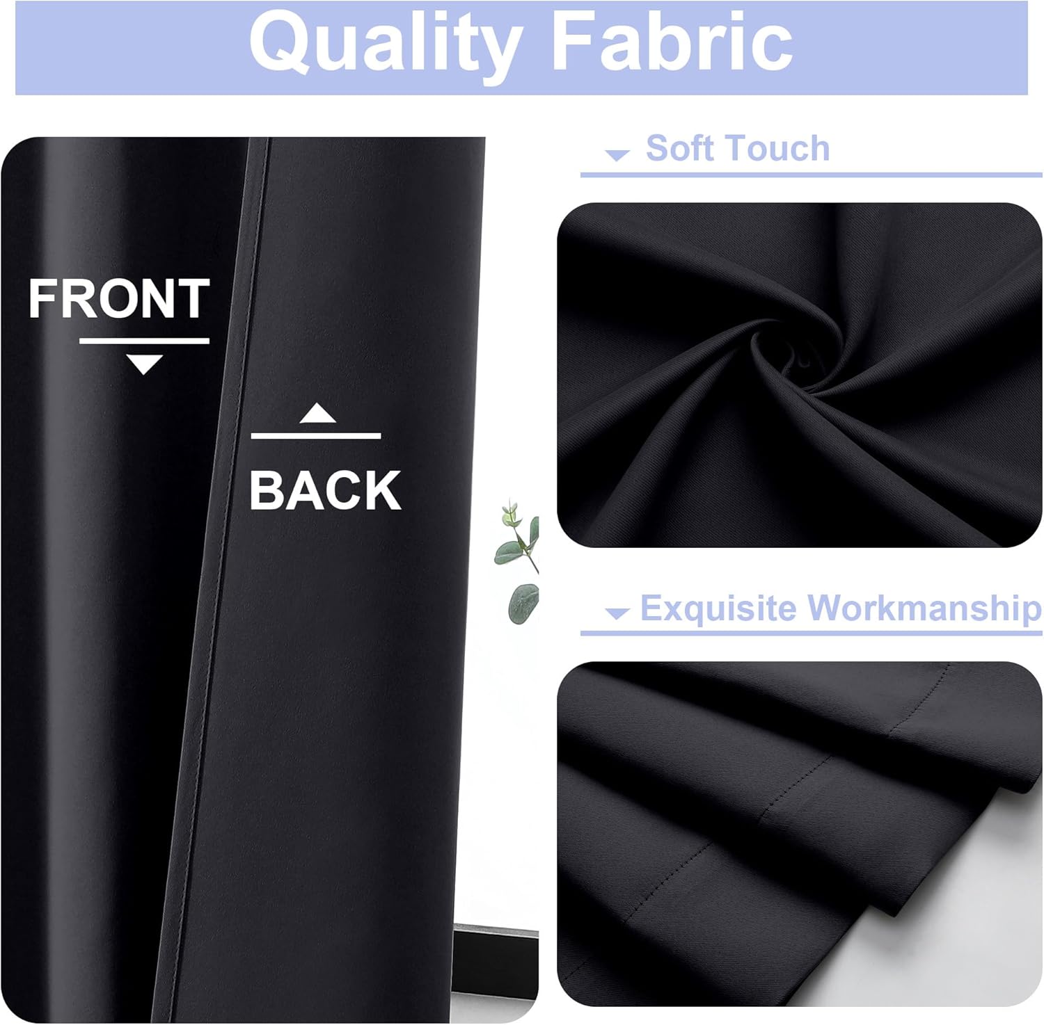 Thumbnail 2 de Simplebrand Ava Blackout Extra Long 2-Panels Curtains for Patio, 50x120, Black