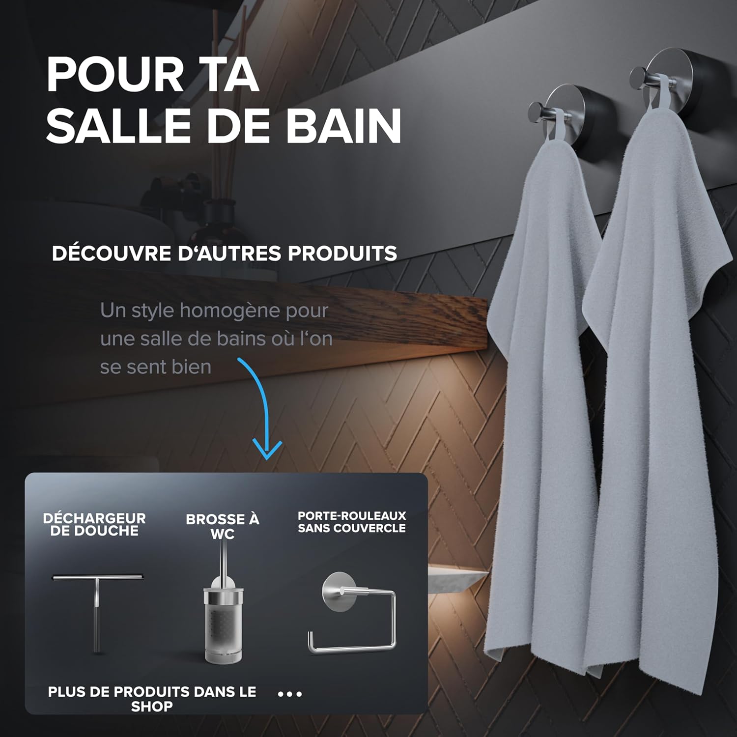 Thumbnail 6 de Ovimar – Lot de 2 Crochets de Douche et de Chauffage en Acier Inoxydable argenté avec Revêtement silicone