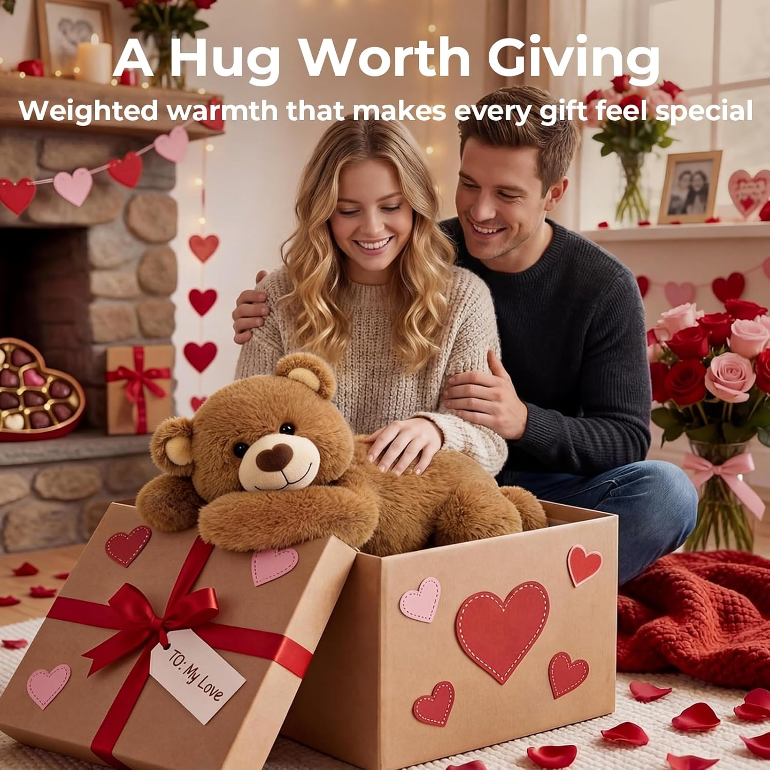 Thumbnail 6 de Mewaii Peluche Lestée Ours Brun avec coussin chauffant (23 pouces) – 2,3 kg réglable, chaud et frais