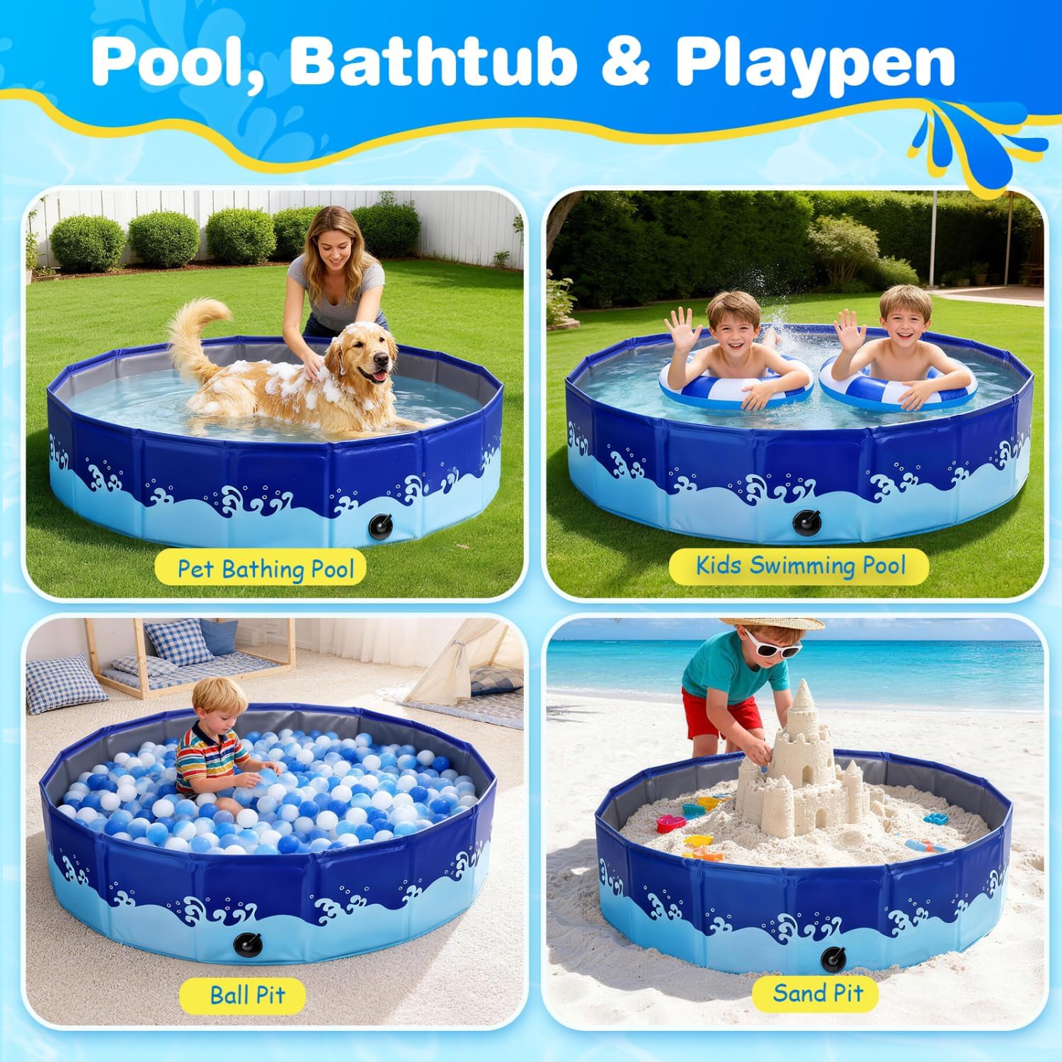 Thumbnail 4 de Nobleza Piscina pieghevole per cani e gatti grandi e piccoli (120 × 30 cm) in PP