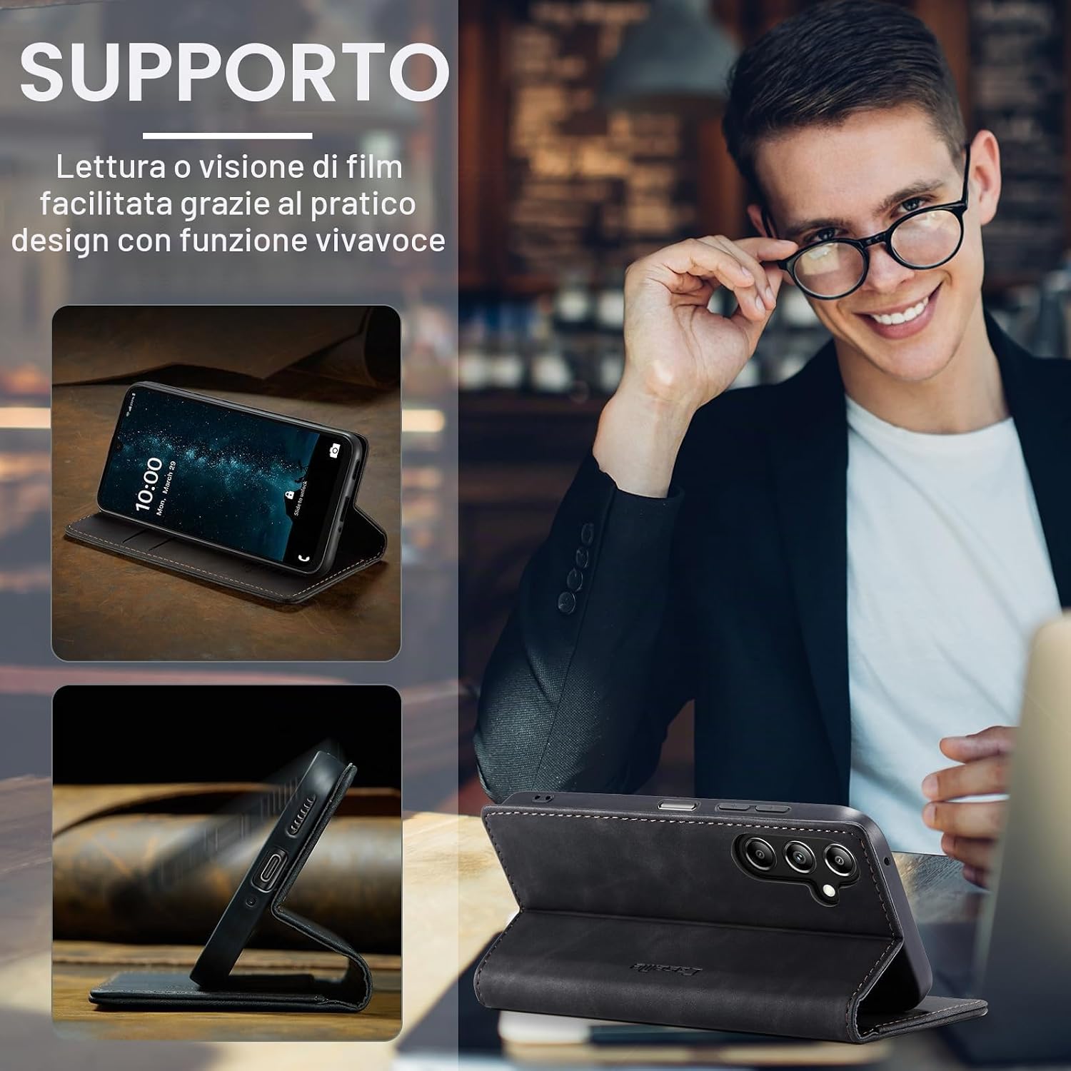 Detalle de Azororo Cover per Samsung Galaxy A16 5G/4G - Funda Flip in PU con porta carte, magnetica e supporto