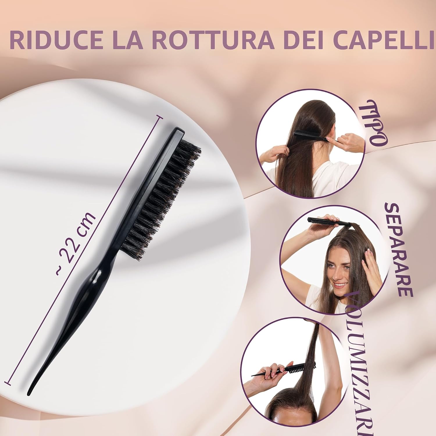 Detalle de Spazzola con setole di cinghiale – Naturale e professionale per volume, lucentezza e massaggio del cuoio capelluto
