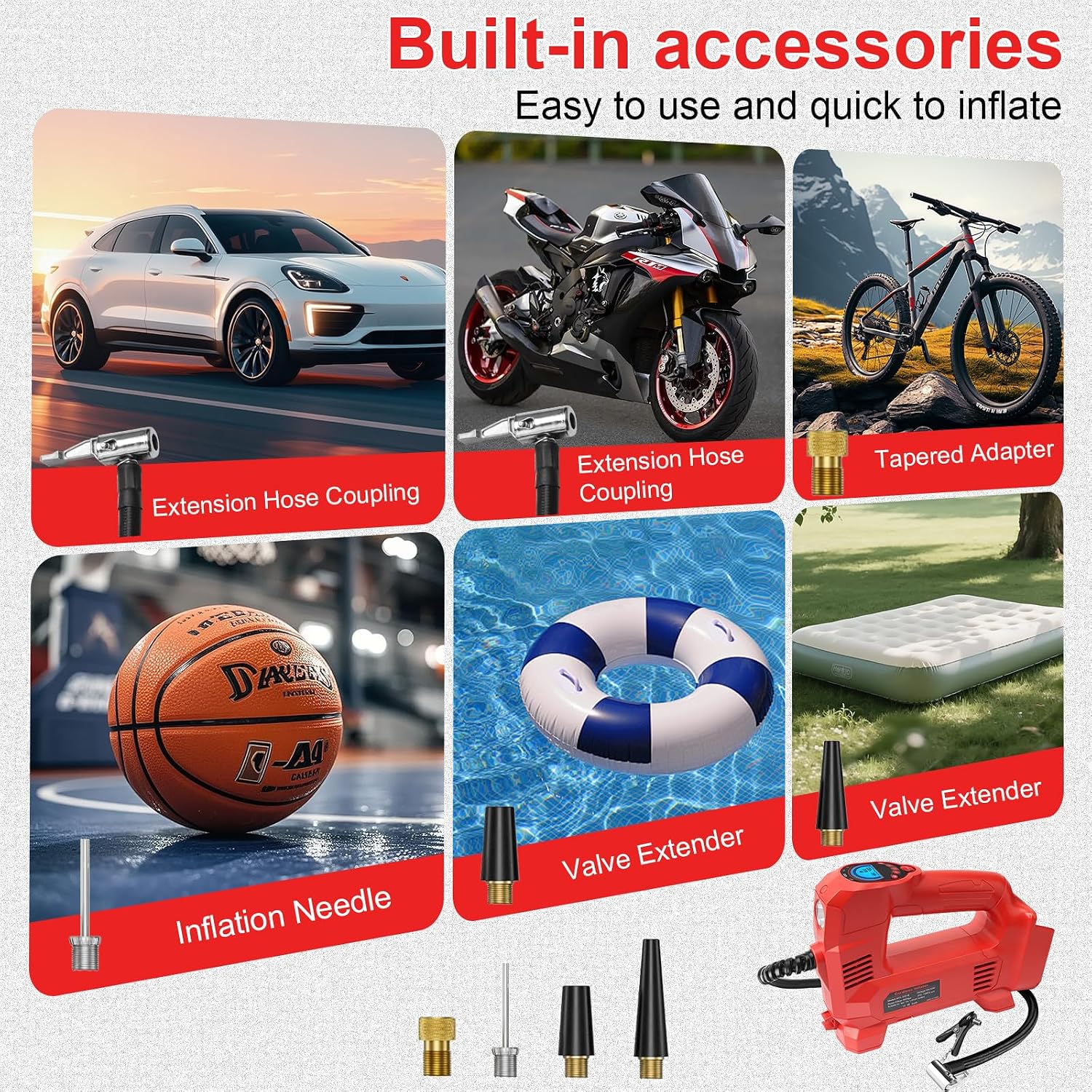 Thumbnail 4 de QUPERR Cordless Tyre Inflator Air Compressor (Milwaukee M18 Compatible) – 150 PSI, Digital Gauge