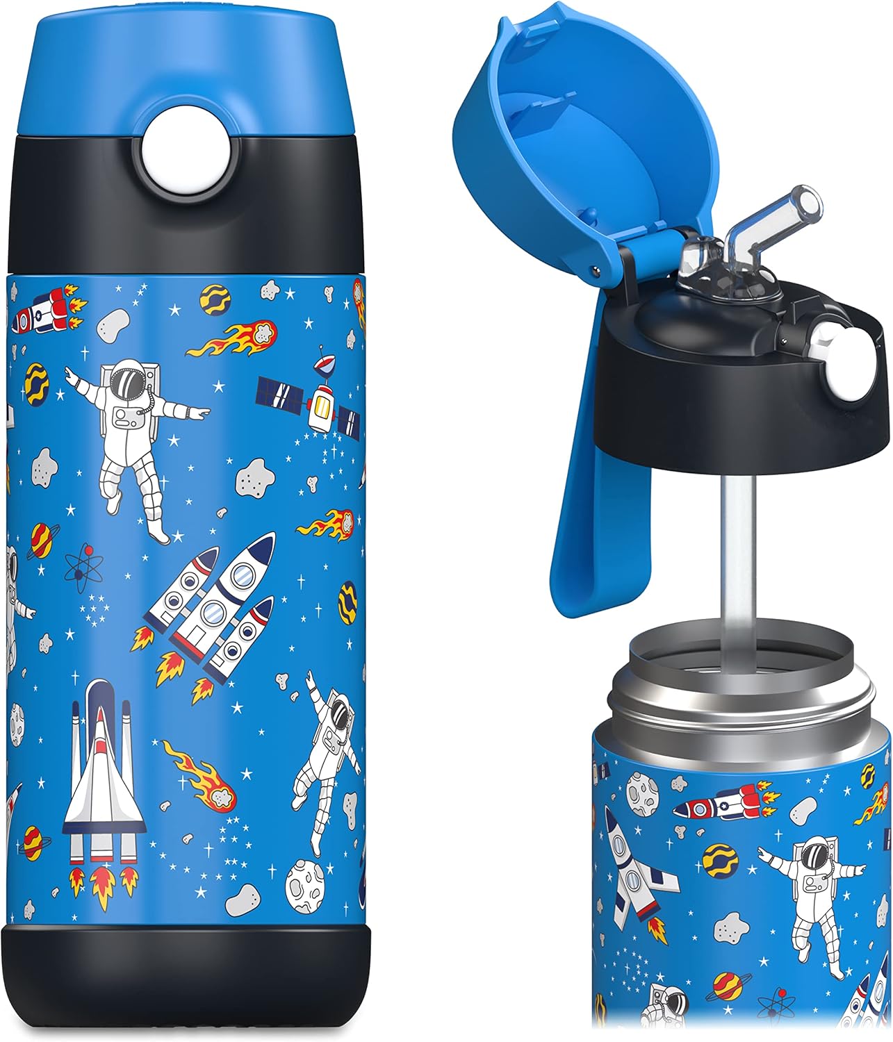 Detalle de Jarlson Charli 18oz Kids Water Bottle: Stainless Steel Vacuum Insulated Bottle with Straw (Blue)