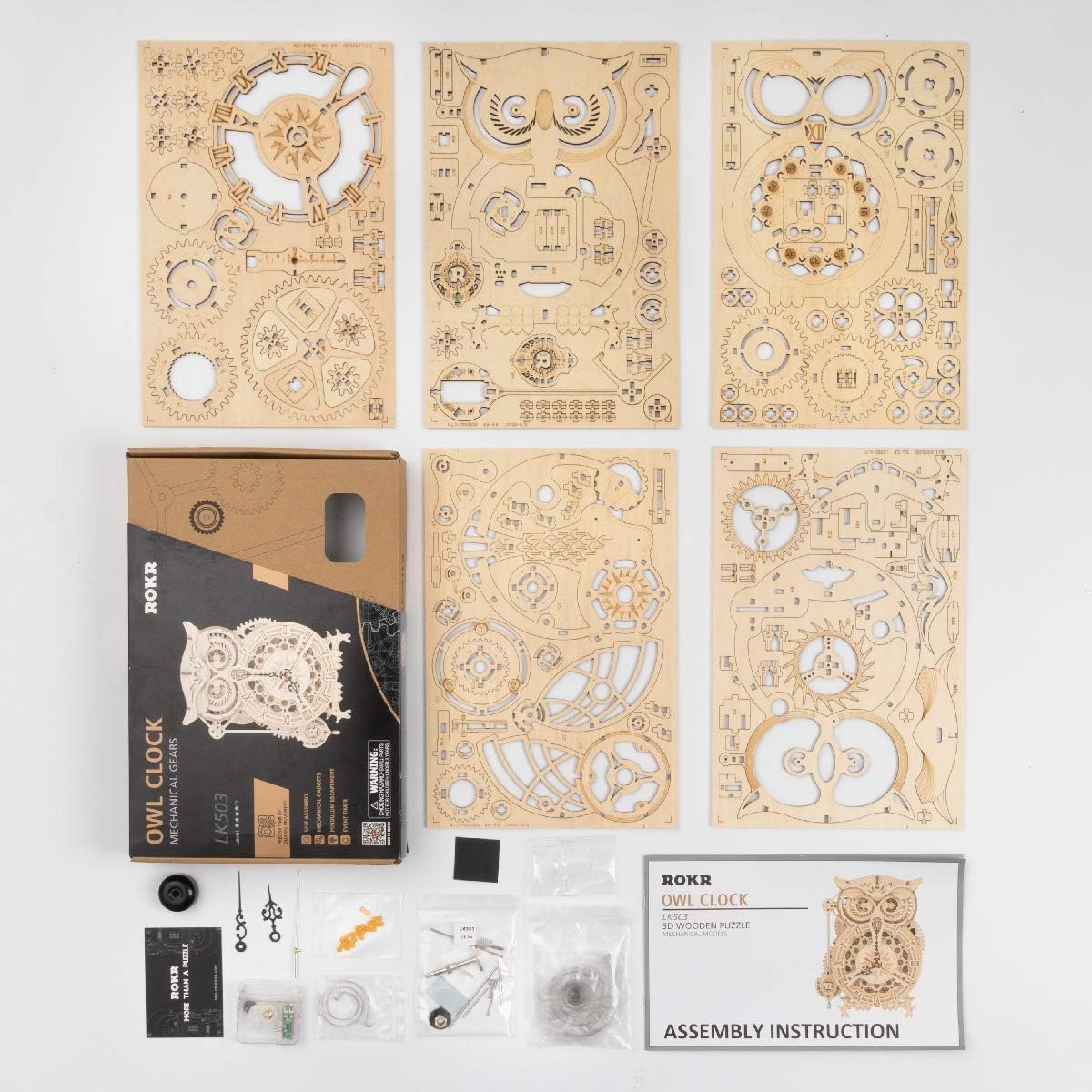 Thumbnail 5 de ROKR Owl Uhr Bausatz (LK503) – 3D-Holzpuzzle in Eulenform mit funktionierender Uhr