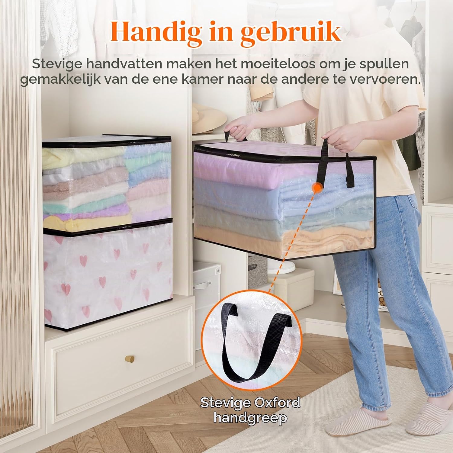Detalle de Lifewit 23127 opbergzakken, 60 liter, transparant PP, opvouwbaar, set van 8
