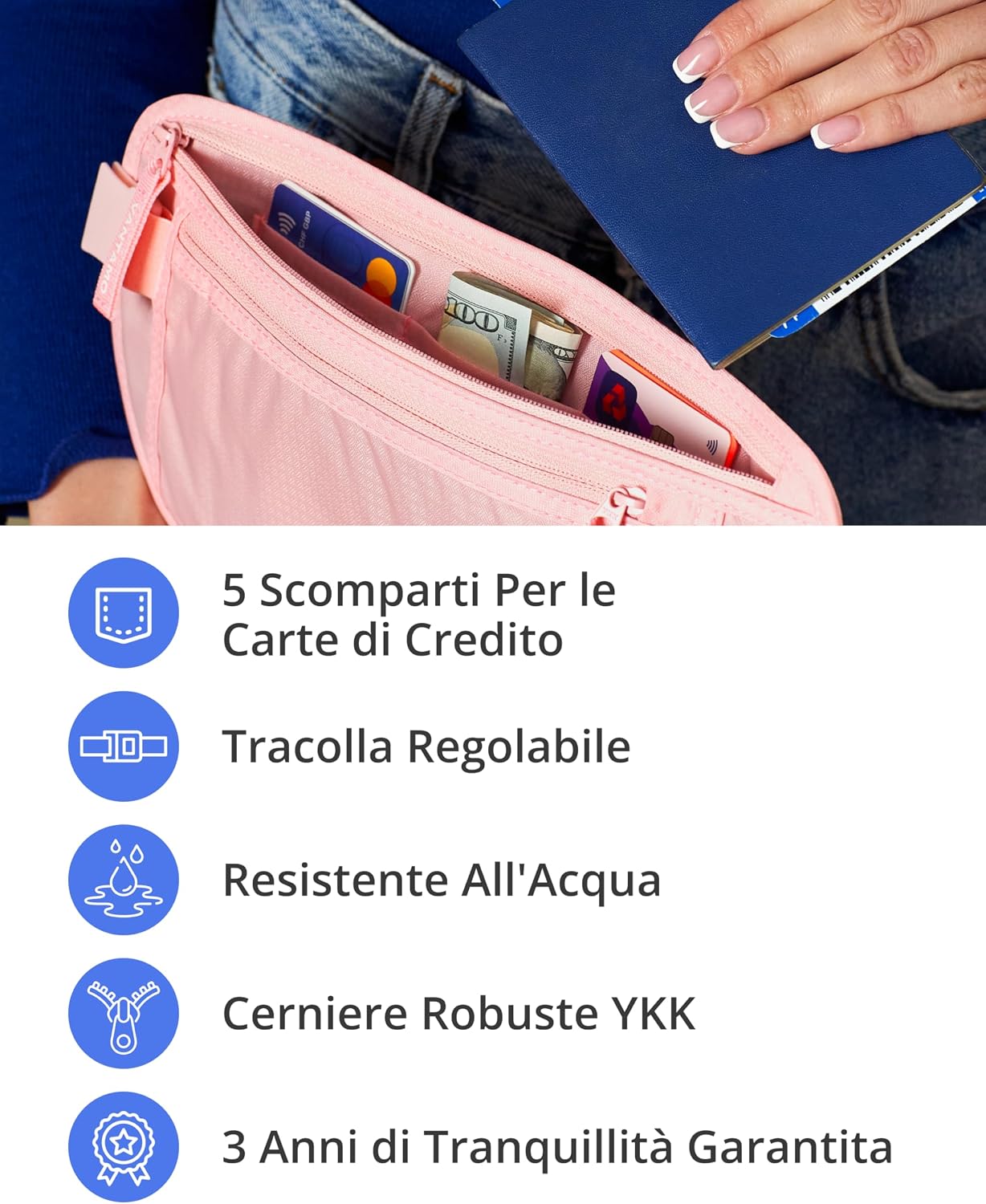 Thumbnail 4 de Vantamo Marsupio Ultrapiatto Uomo & Donna con protezione RFID e cintura regolabile
