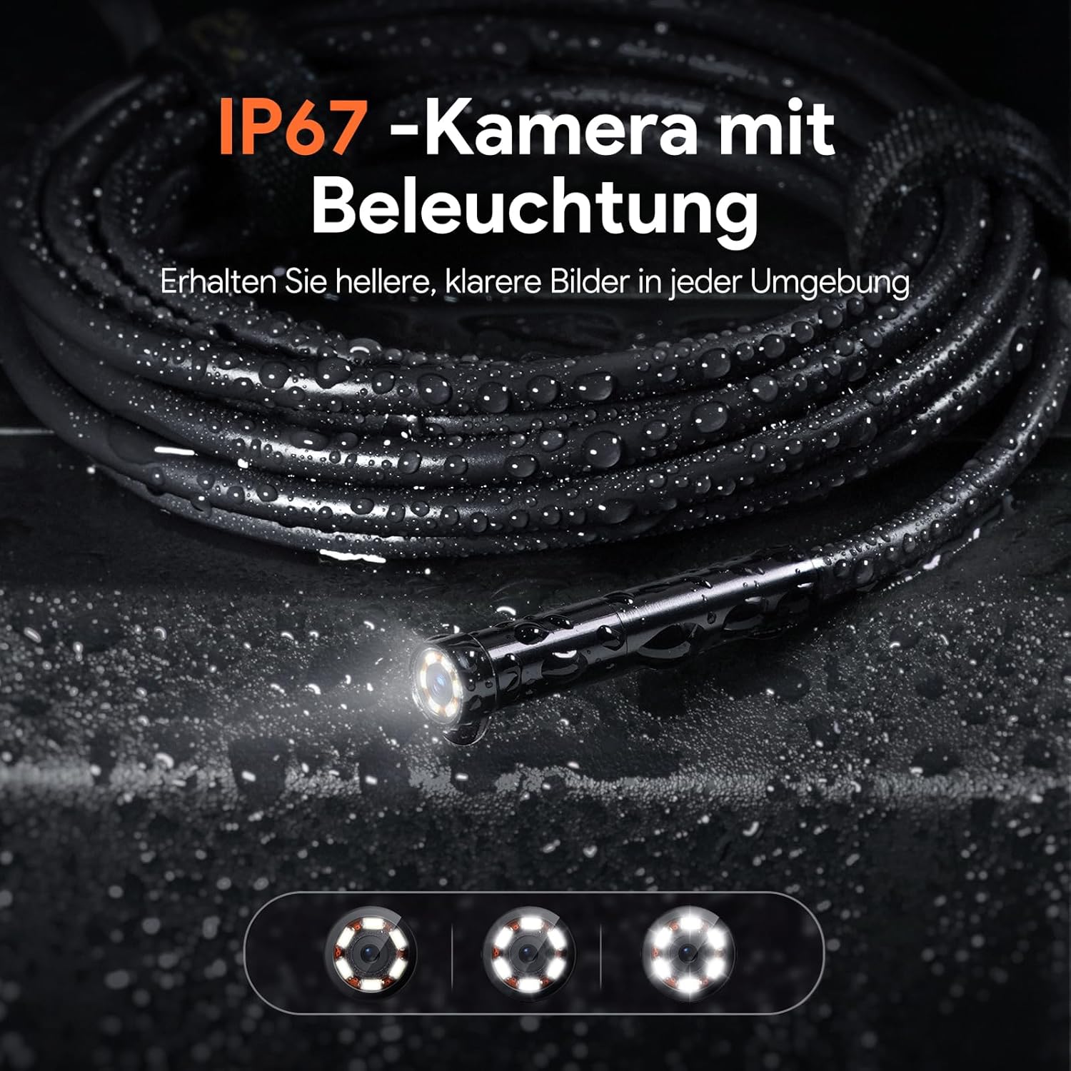 Detalle 2 de DEPSTECH 15 m Endoskopkamera mit Licht (DS620), 8 mm, 5" IPS, Triple-Lens, IP67, 1080P und 32-GB-Karte