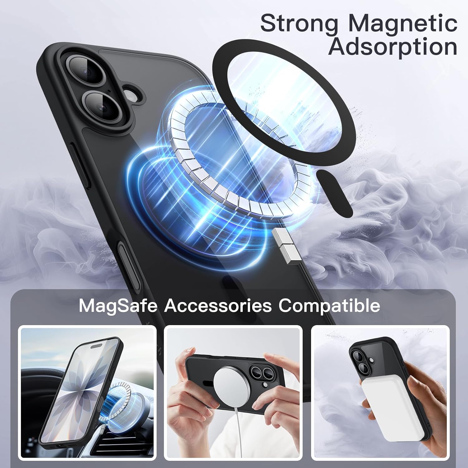 Detalle de Cover magnetica JETech per iPhone 17 da 6,3” compatibile con MagSafe (antiurto, anti-graffio, nero)