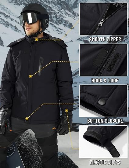 Detalle de TACVASEN Men's Ski and Snowboard Jacket, Fleece-Lined, Hooded and Windproof