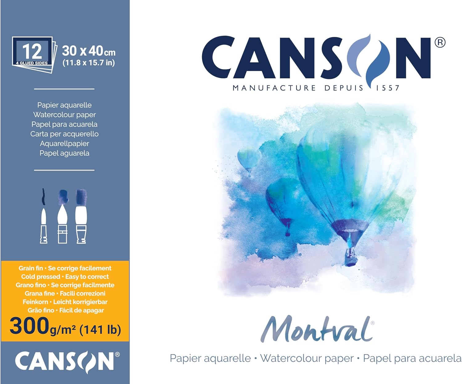 Detalle de Canson Montval Blocco per acquerello 30 x 40 cm, 12 fogli – 300 g/m², grana fine