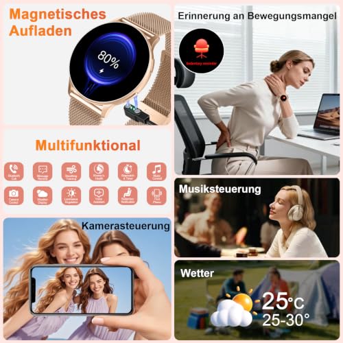 Detalle de Jugeman Smartwatch Damen mit 1,32" AMOLED-Display, IP68, Telefonfunktion – Fitness- und Zyklus-Tracking