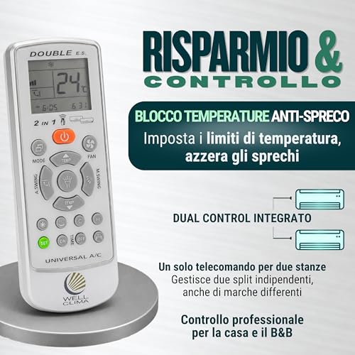 Thumbnail 5 de Wellclima Double E.S: Telecomando universale 2 in 1 per condizionatori e climatizzatori, progettazione italiana, compatibile con 10000+ modelli