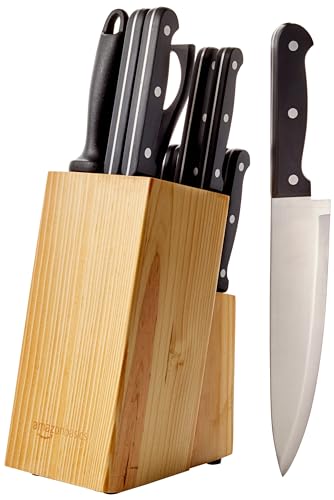 Detalle de Amazon Basics Juego de Cuchillos de Cocina y Soporte (14 Piezas) – Negro