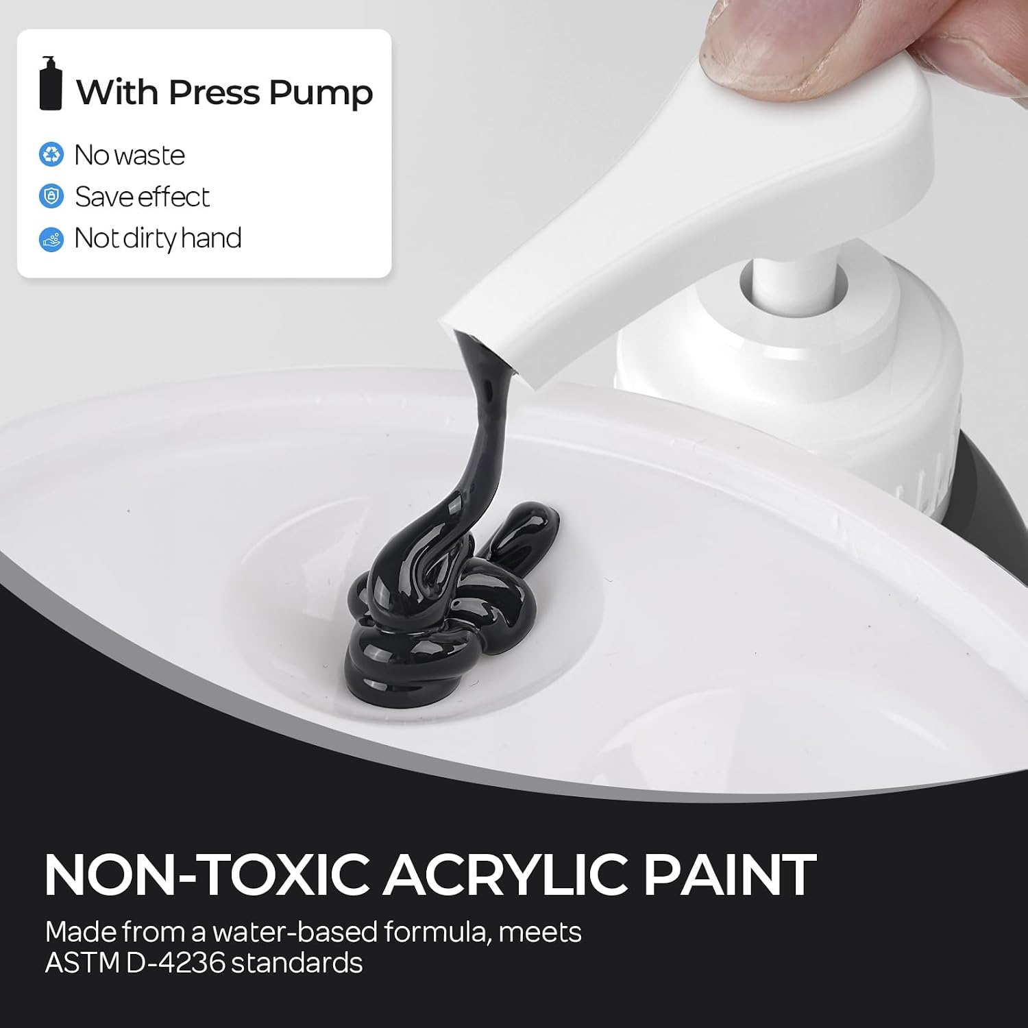 Detalle de Nicpro Black Acrylic Paint Set, 2040 ml – Large Pump Bottle for Multi-Surface Crafting (Non-Toxic)