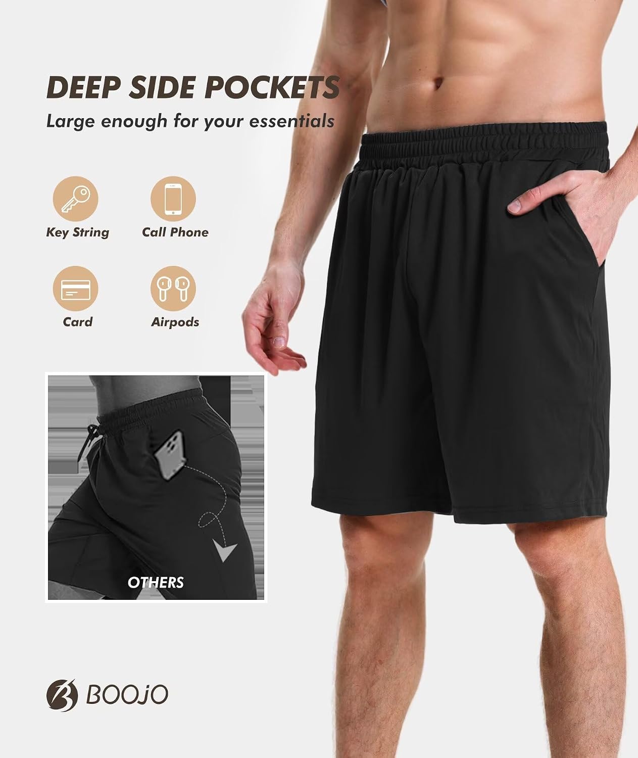 Detalle 2 de BOOJO Gym Shorts Men UK for Running with Pockets – Quick-Dry, Durable Comfort