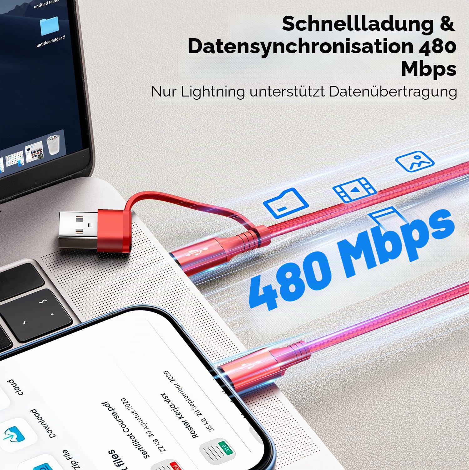 Detalle de Minlu Multi USB Kabel 4-in-2: Universal 2-in-1 Kabelset mit 2x 1,2 m