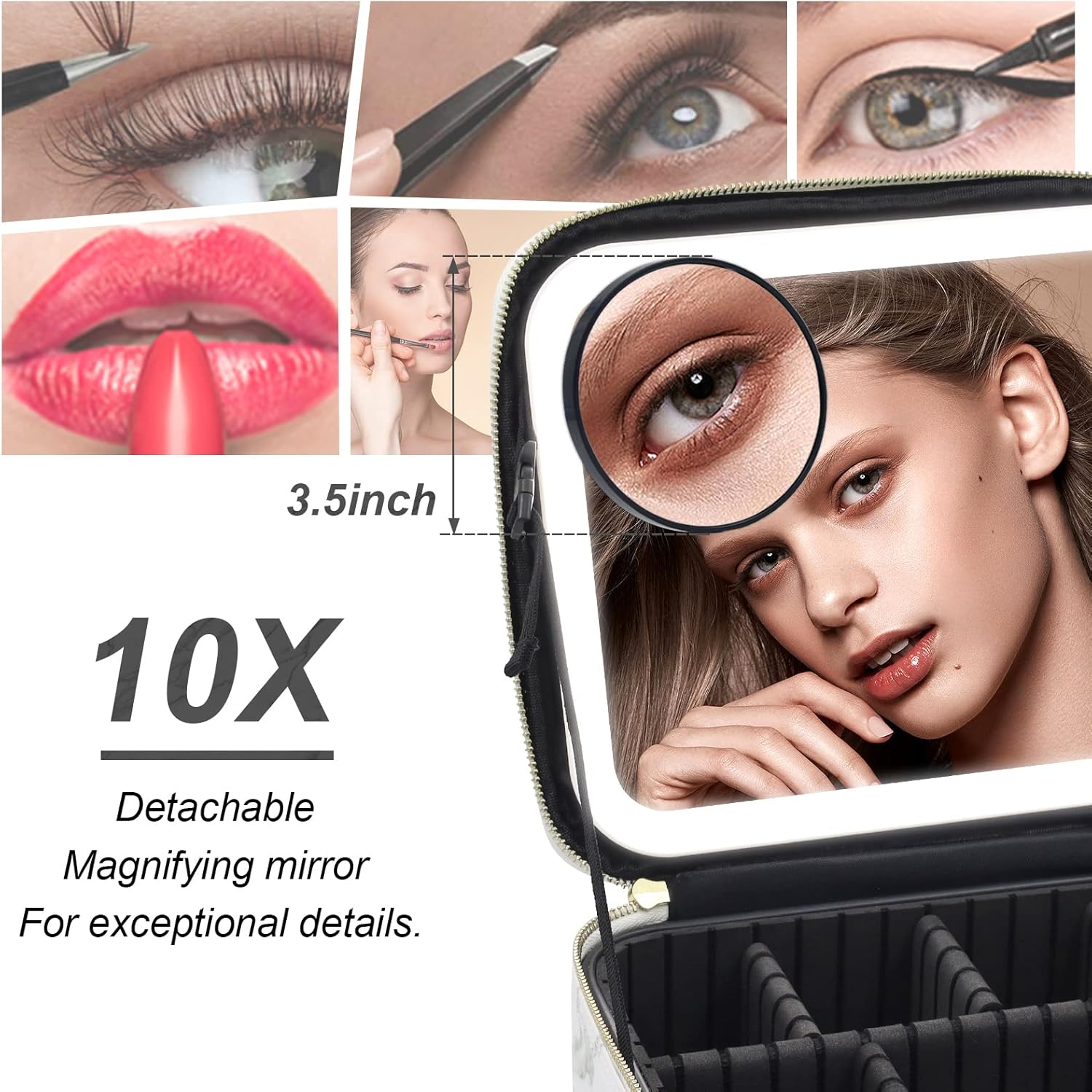 Thumbnail 5 de Travel Makeup Bag with Mirror and Lights (Marble) – Lighted Mirror, Adjustable Dividers & Brushes Holder