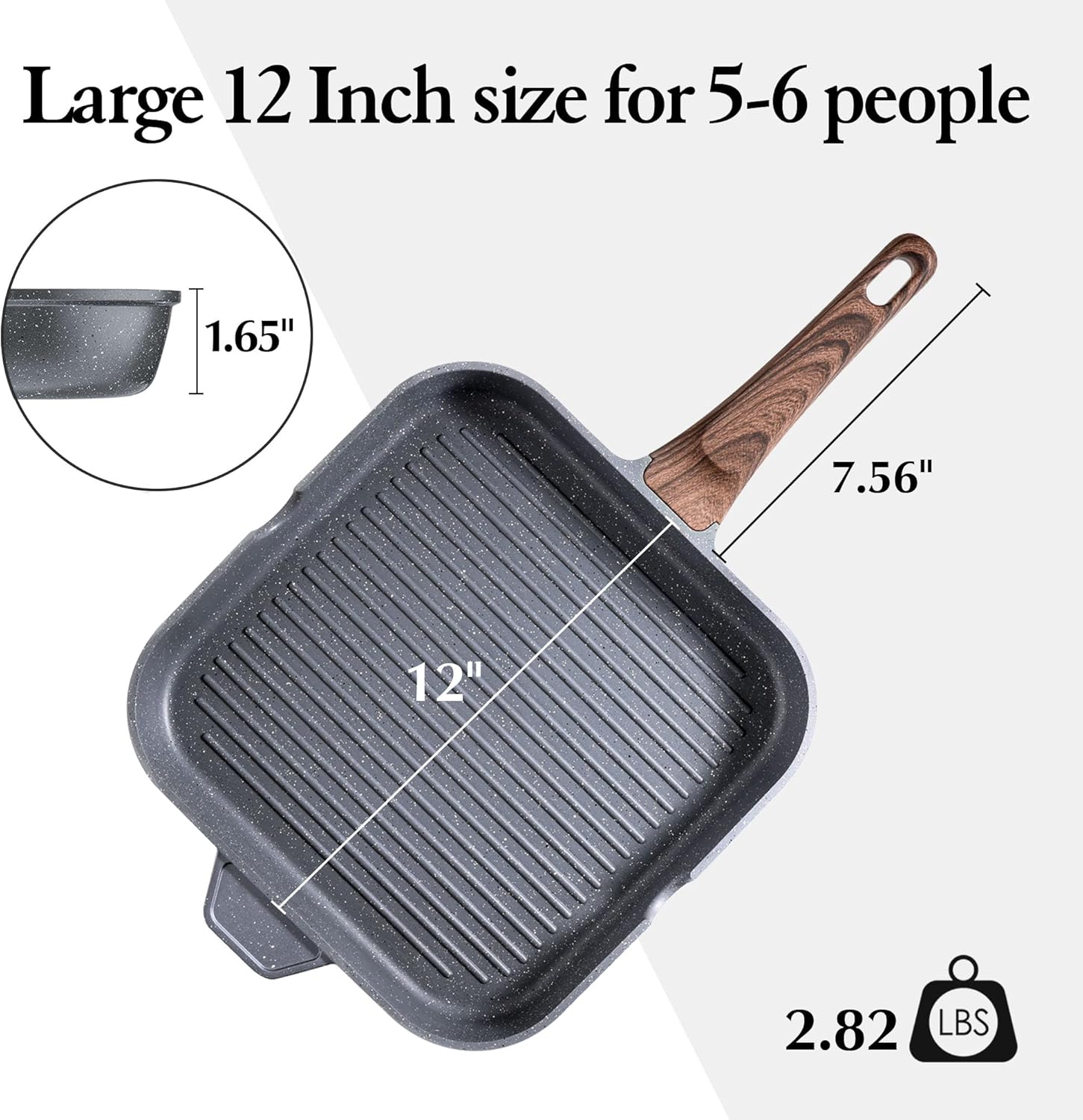 Thumbnail 6 de SENSARTE 12Inch Nonstick Grill Pan for Stove Tops with Pour Spouts