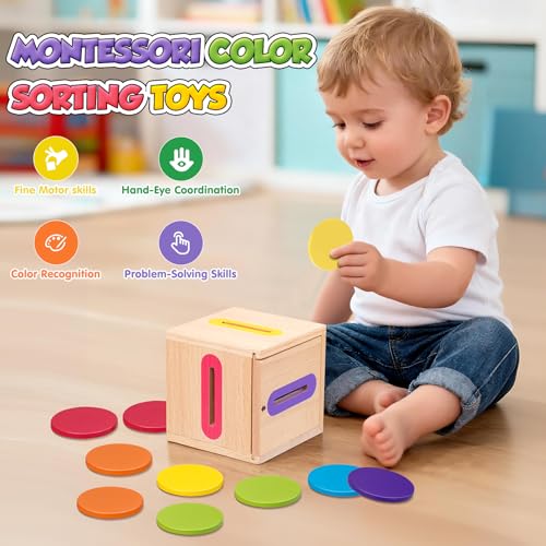 Detalle de Lubolee Juguetes Montessori 1–3 Años: Juego de Clasificar y Apilar en Madera