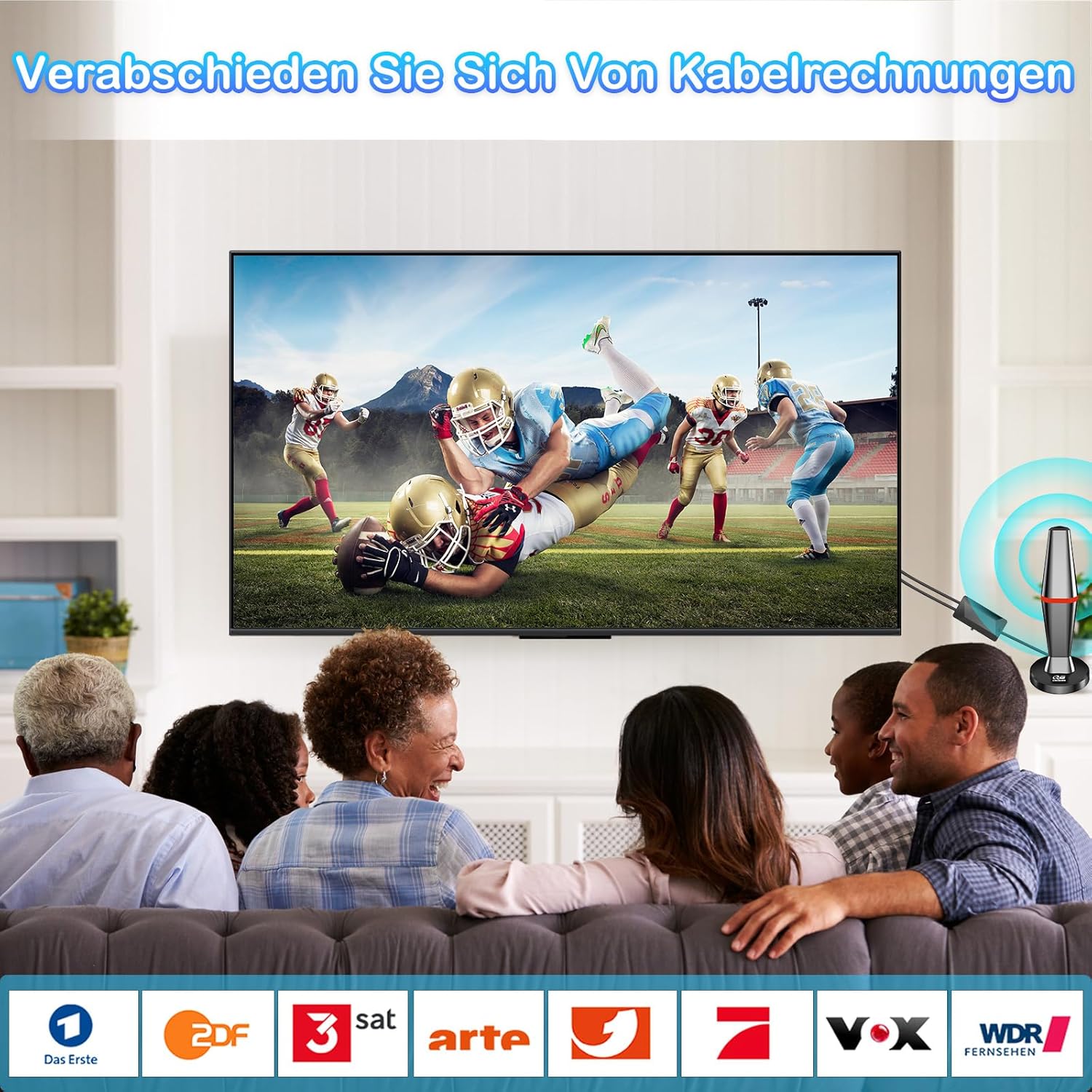 Detalle de QGClearSO DVB-T/DVB-T2 Antenne 360° mit Verstärker und magnetischem Standfuß