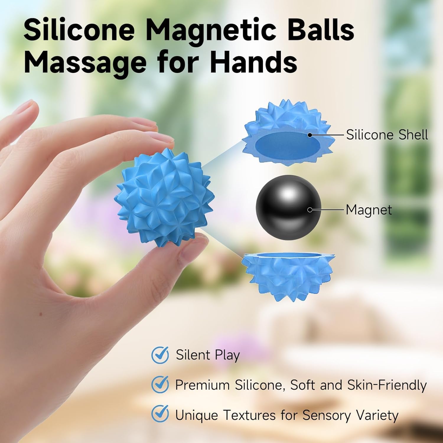 Detalle de JoyJoyful 8 PCS Magnetic Balls Fidget Toy – Silicone Textured Magnets for Stress Relief