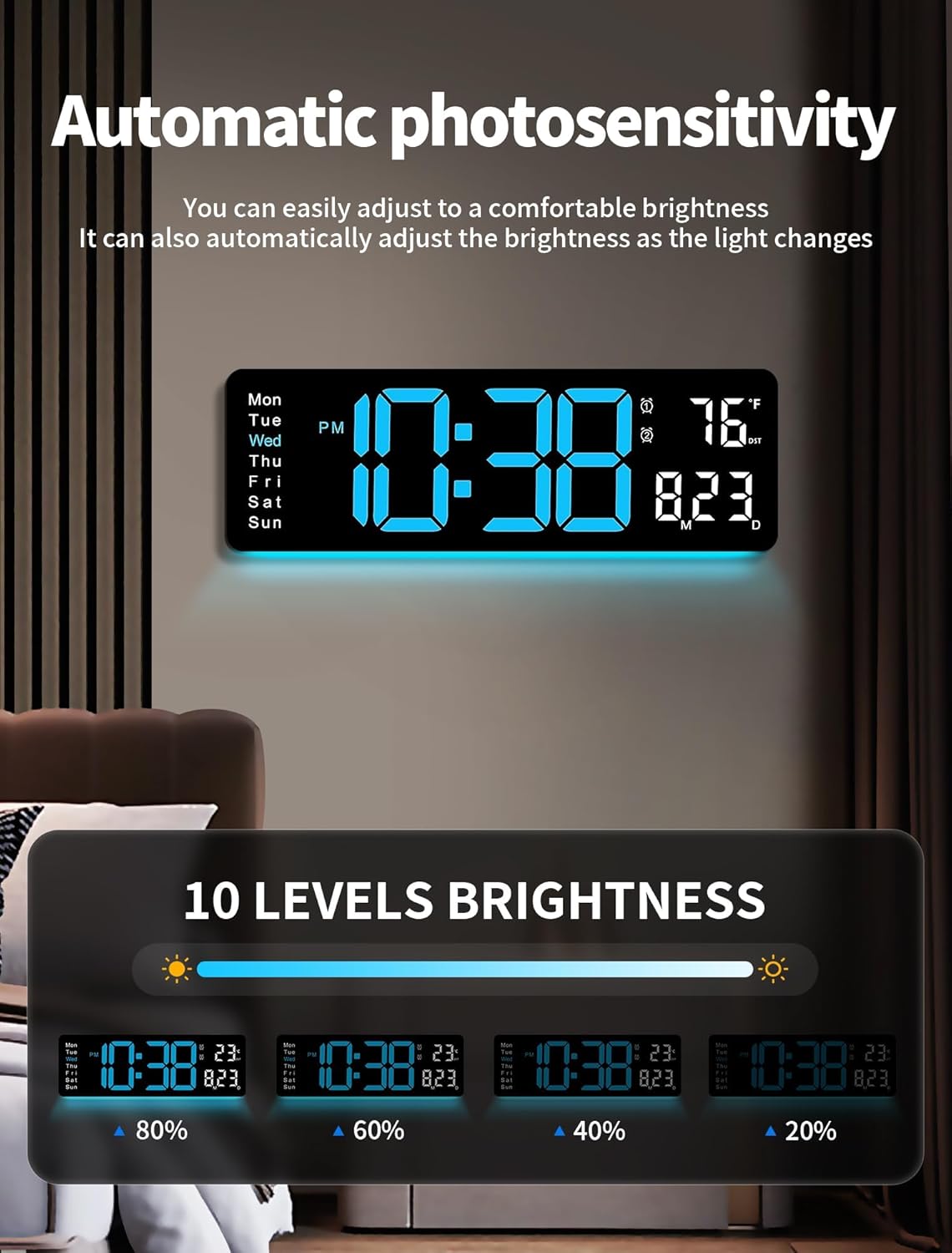 Detalle 2 de MASHI Digital Wall Clock, 16-inch