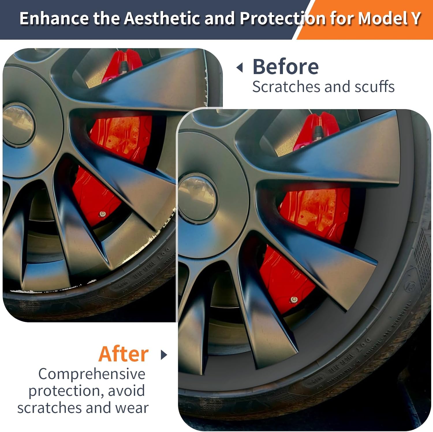 Thumbnail 1 de RAYLUXE Tesla Model Y Rim Protector for 20" Induction Wheels (2020-2024) — Matte Black, 4-Piece Set