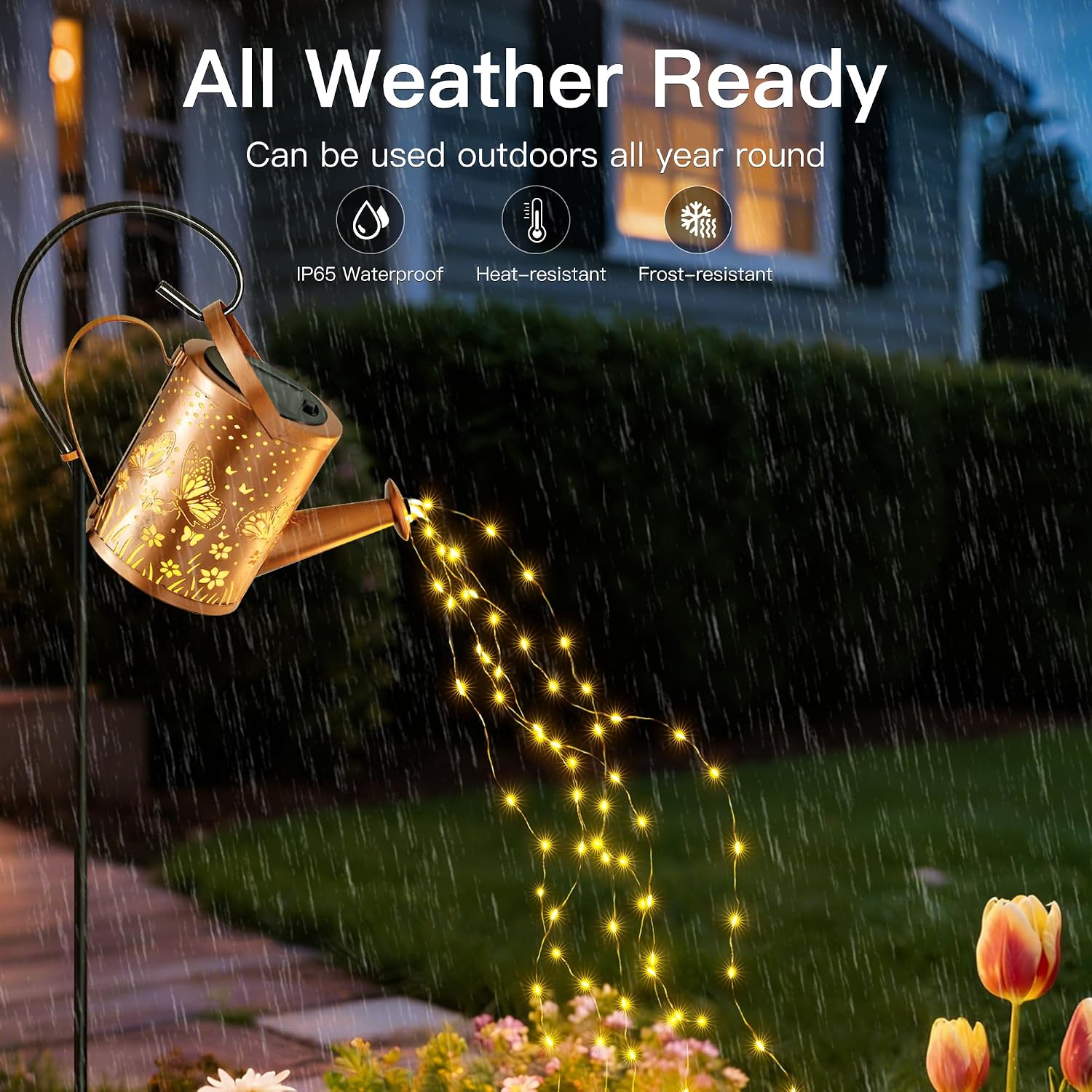 Detalle 2 de Ollny Solar Watering Can with Cascading Lights (LED string lights) – Waterproof outdoor garden lantern decor
