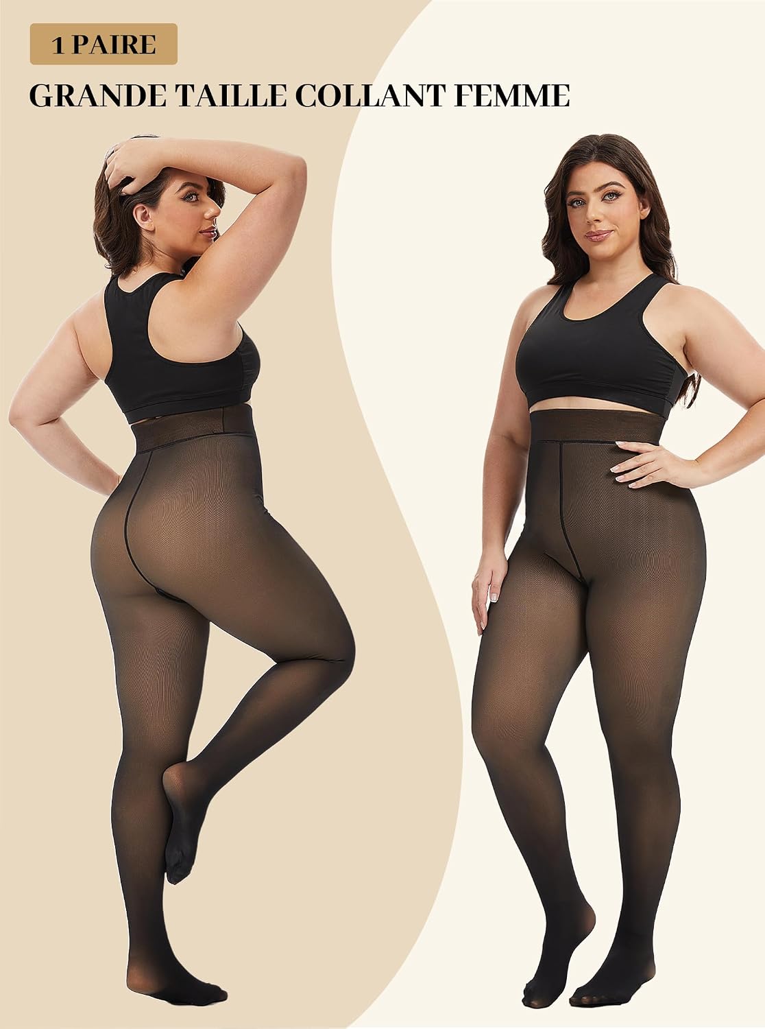 Detalle 2 de ZFSOCK thermische fleecepanty voor dames met hoge taille en doorschijnende look