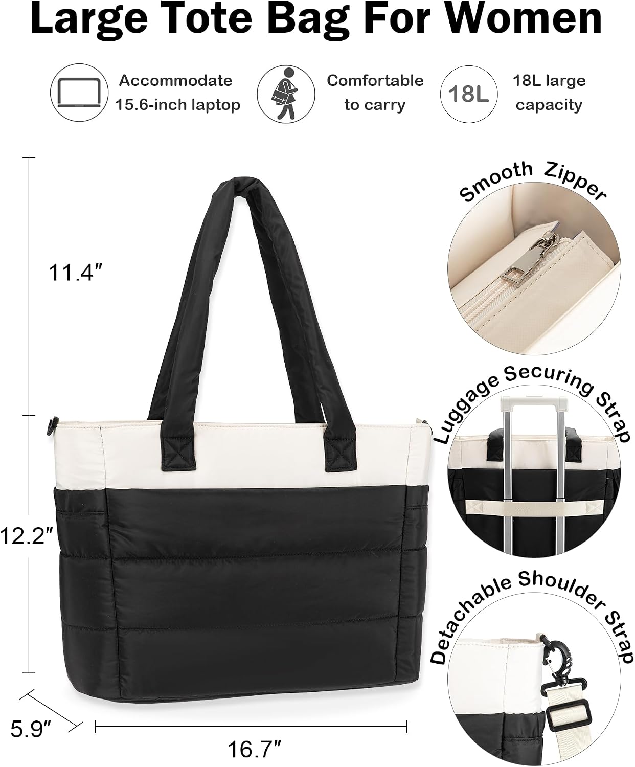Detalle de Yuni Quilted Puffer Tote Bag, 15.6-Inch Laptop