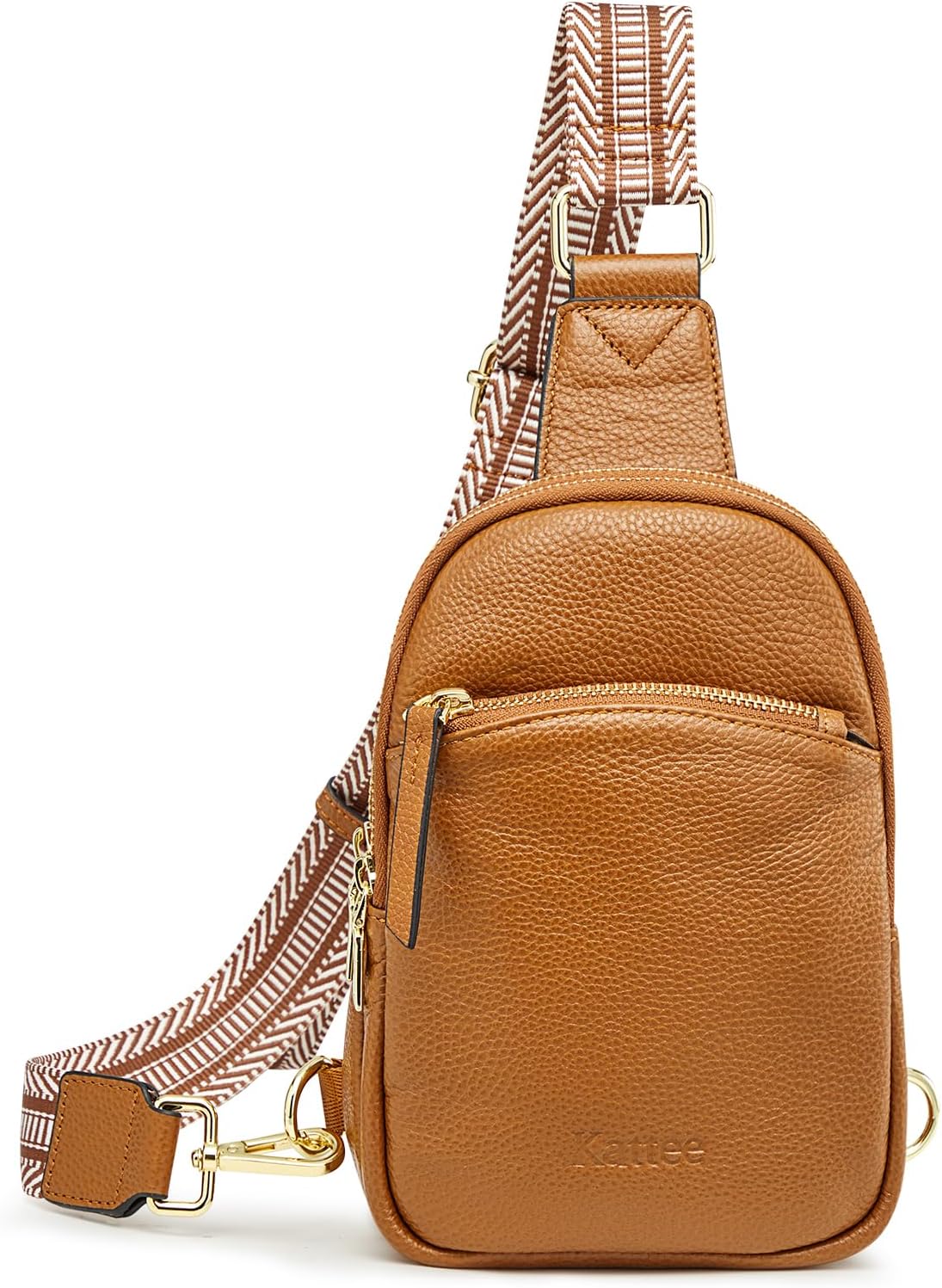 Detalle de Kattee Petit sac à bandoulière en cuir véritable pour femme – sac banane polyvalent