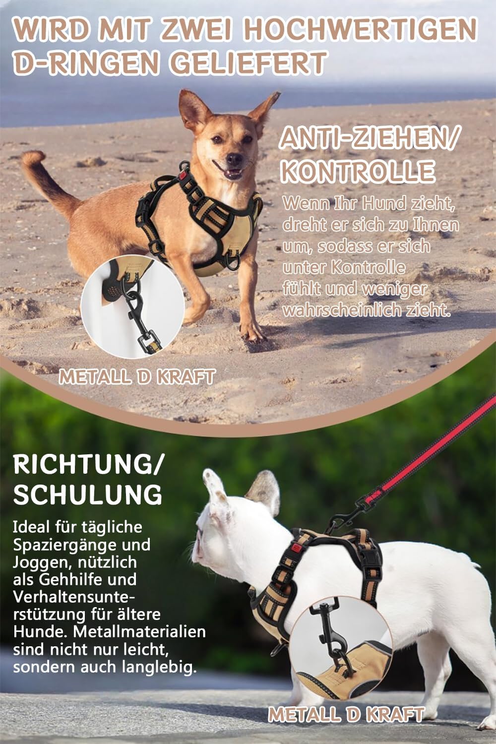 Detalle de BaoCheng Anti-Zug Hundegeschirr mit Hundegürtel (M), atmungsaktives Mesh, 3 Schnallen