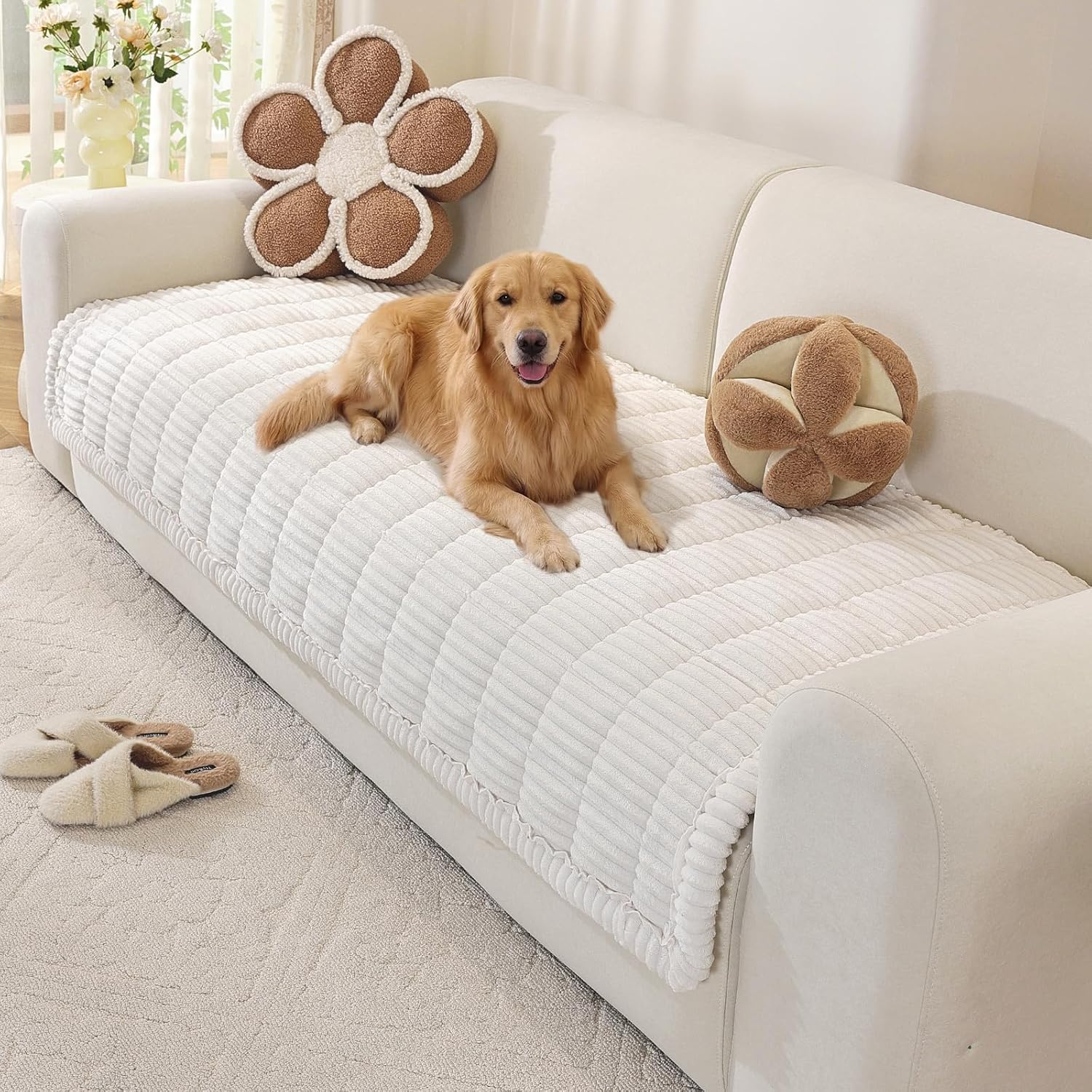 OstepDecor Couch Cover for Dogs - 35.4" x 63" Non-Slip, Washable Furniture Protector in White