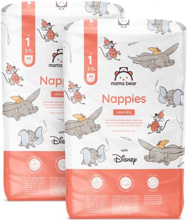 Detalle de Mama Bear Disney Couches bébé Taille 1 (2–5 kg), 96 pièces — Pack mensuel