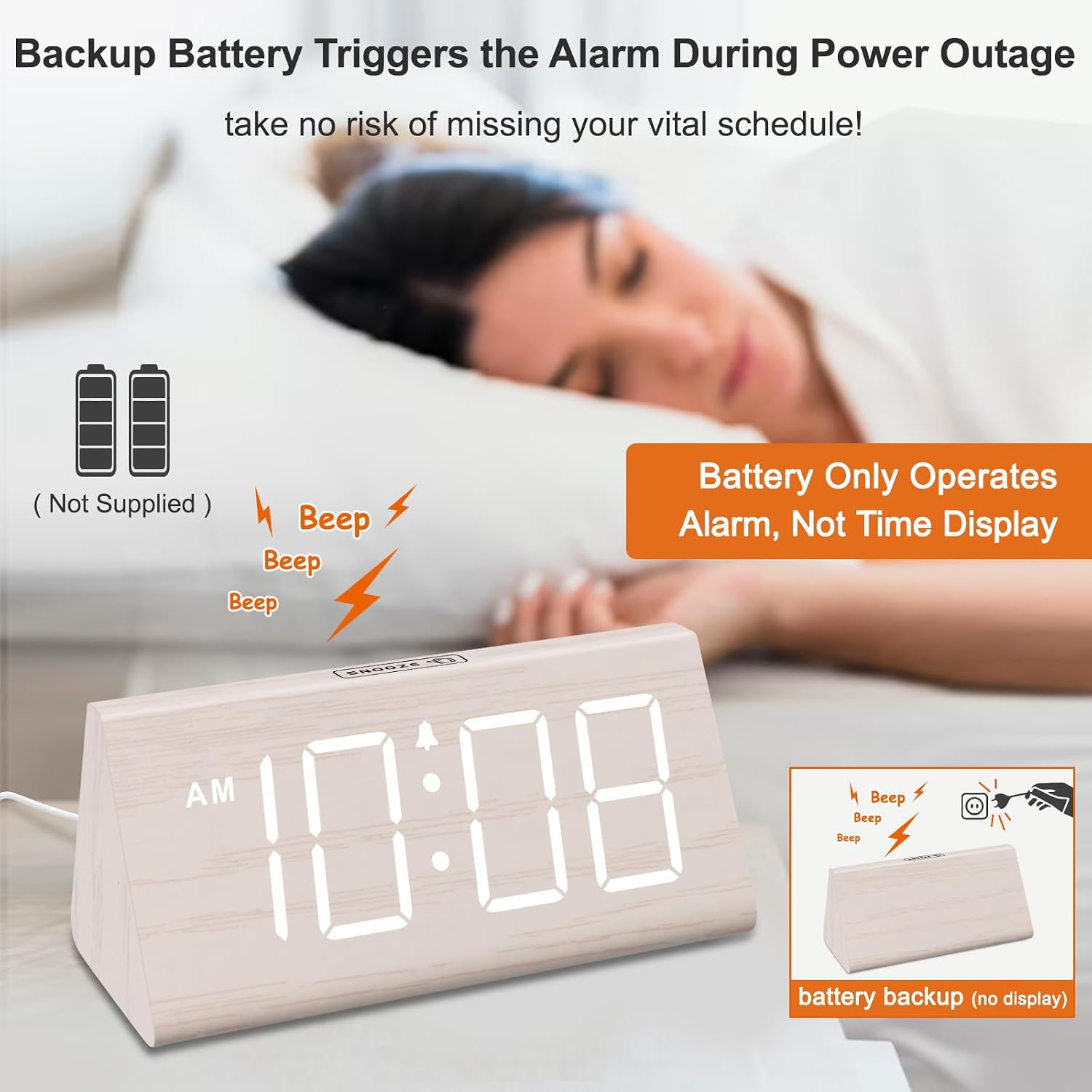 Detalle de DreamSky Digital Alarm Clock with Wooden Face