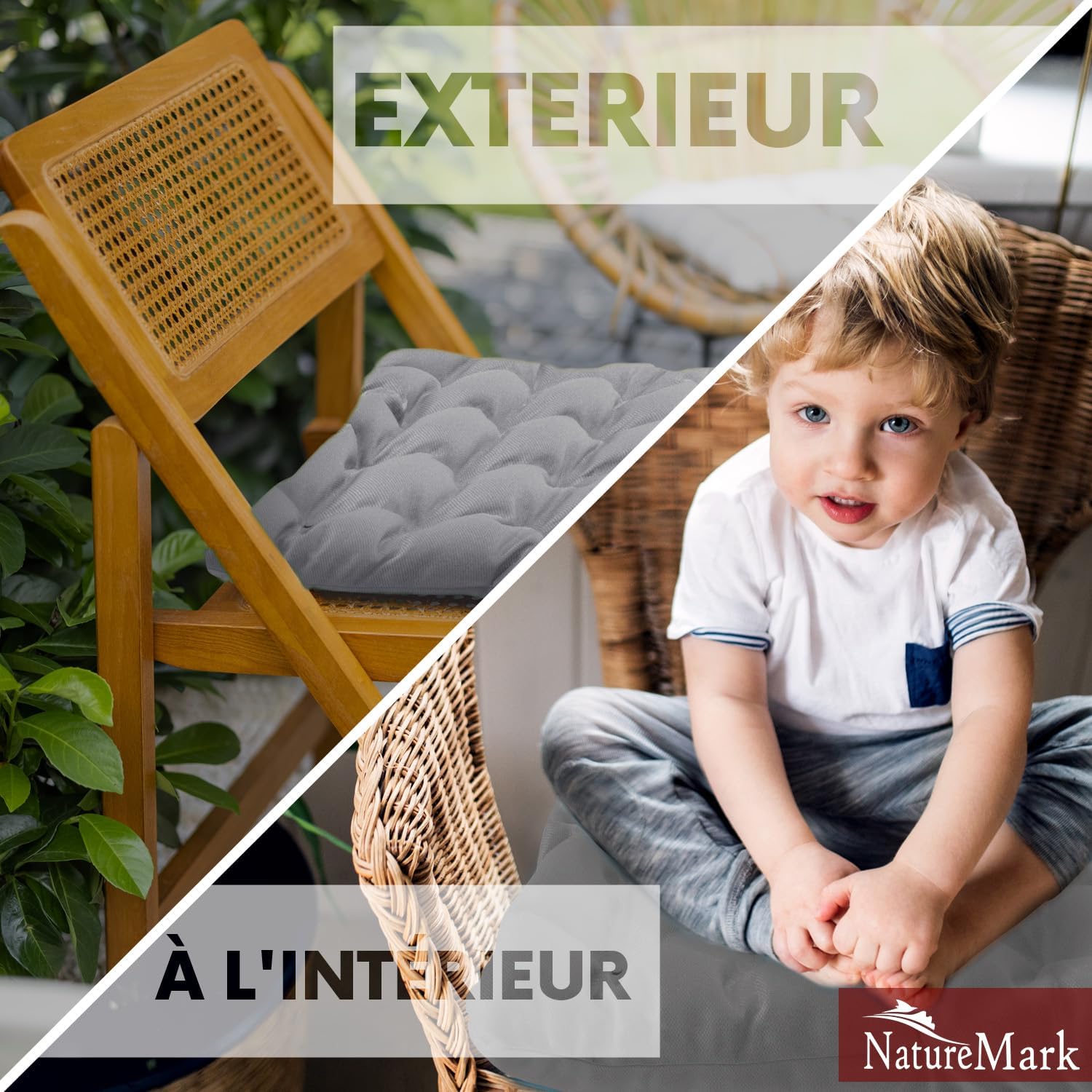 Thumbnail 4 de NatureMark lot de 4 galettes de chaise grises argentées 40 x 40 cm avec rubans (épaisseur 3 cm)