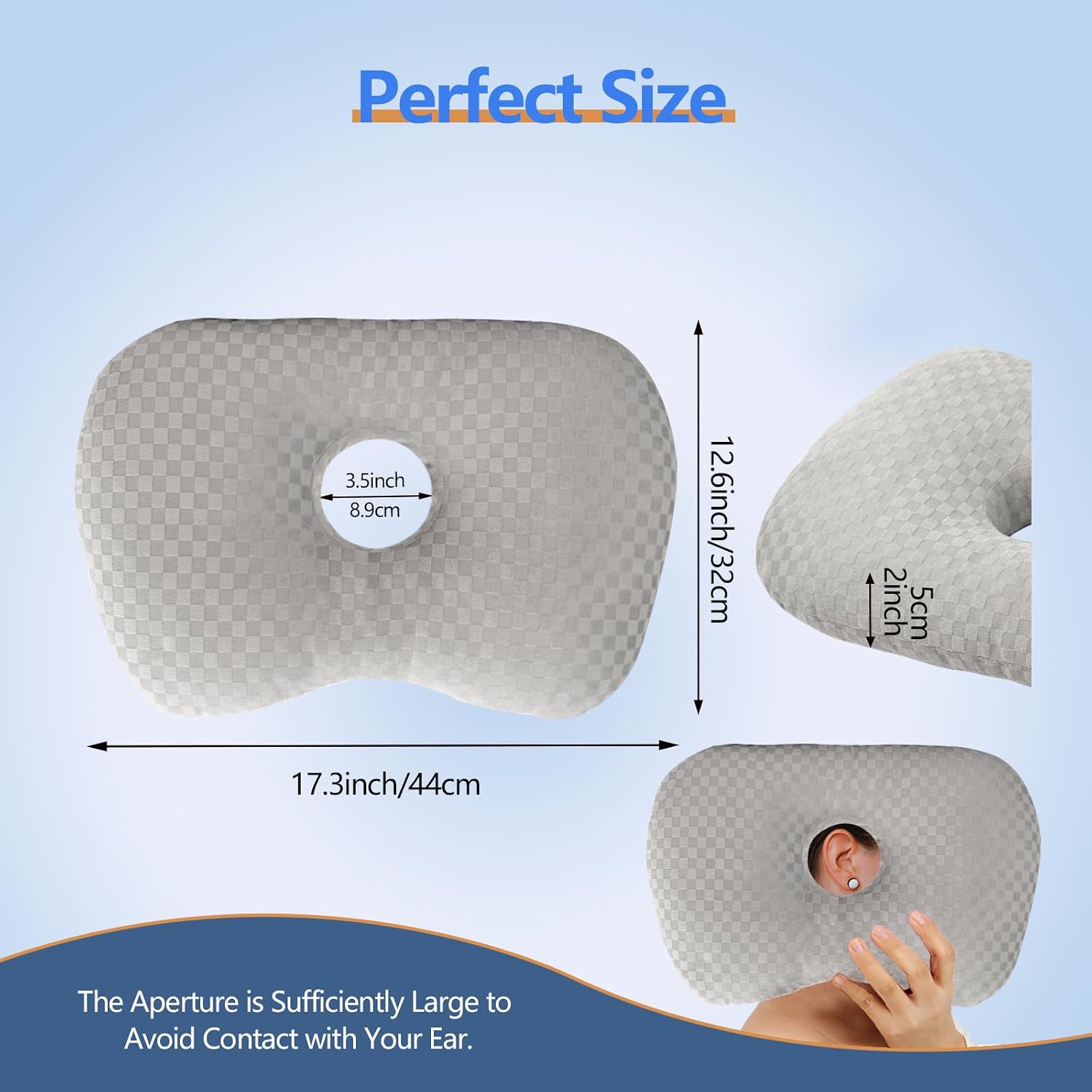 Detalle 2 de Babyezz oorkussen met opening van 8,9 cm, verstelbare vulling, grijs