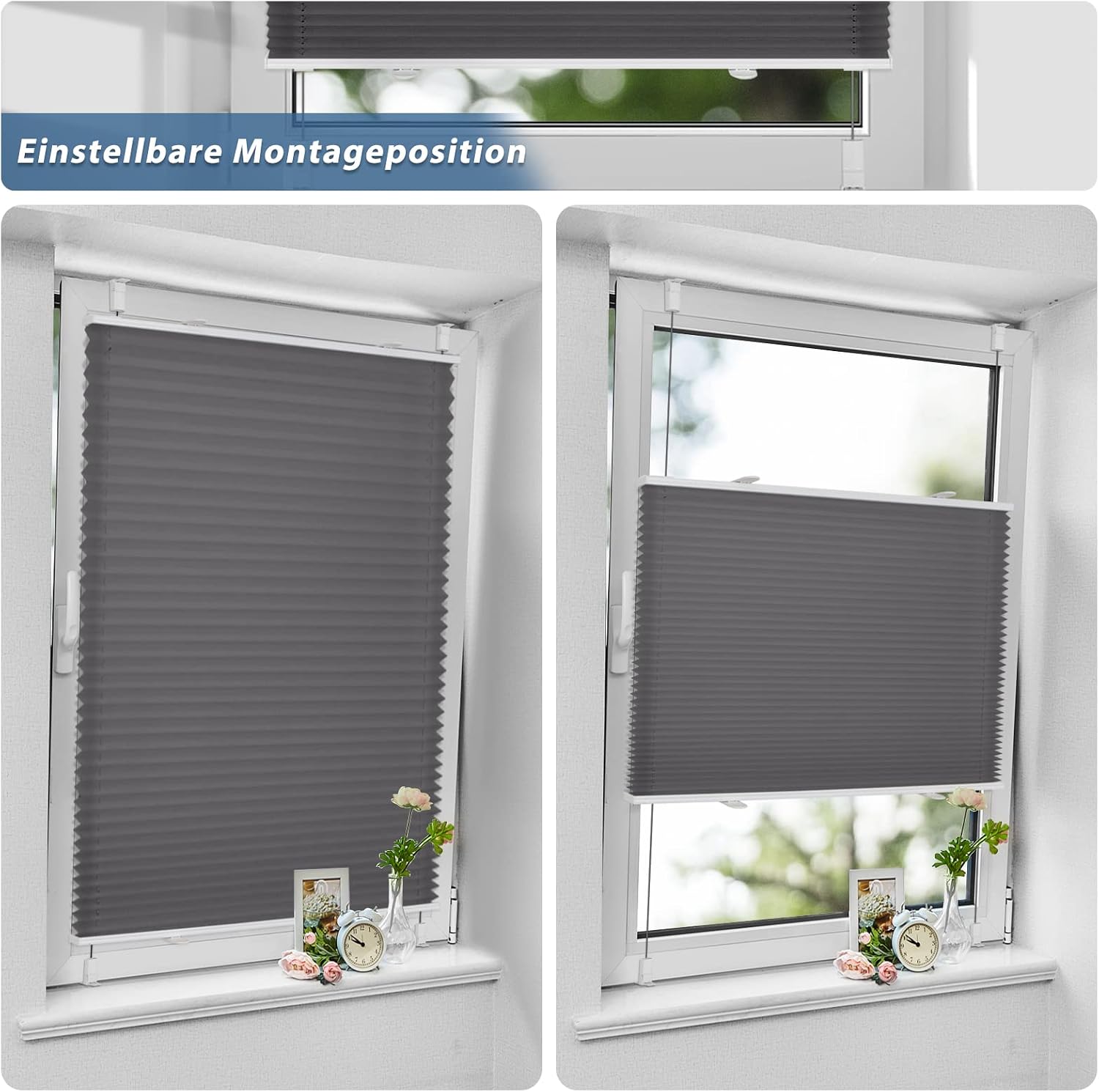 Thumbnail 3 de Sanfree Plissee Klemmfix Plisseerollo ohne Bohren Anthrazit 70 × 100 cm – Blickdicht bis lichtdurchlässig